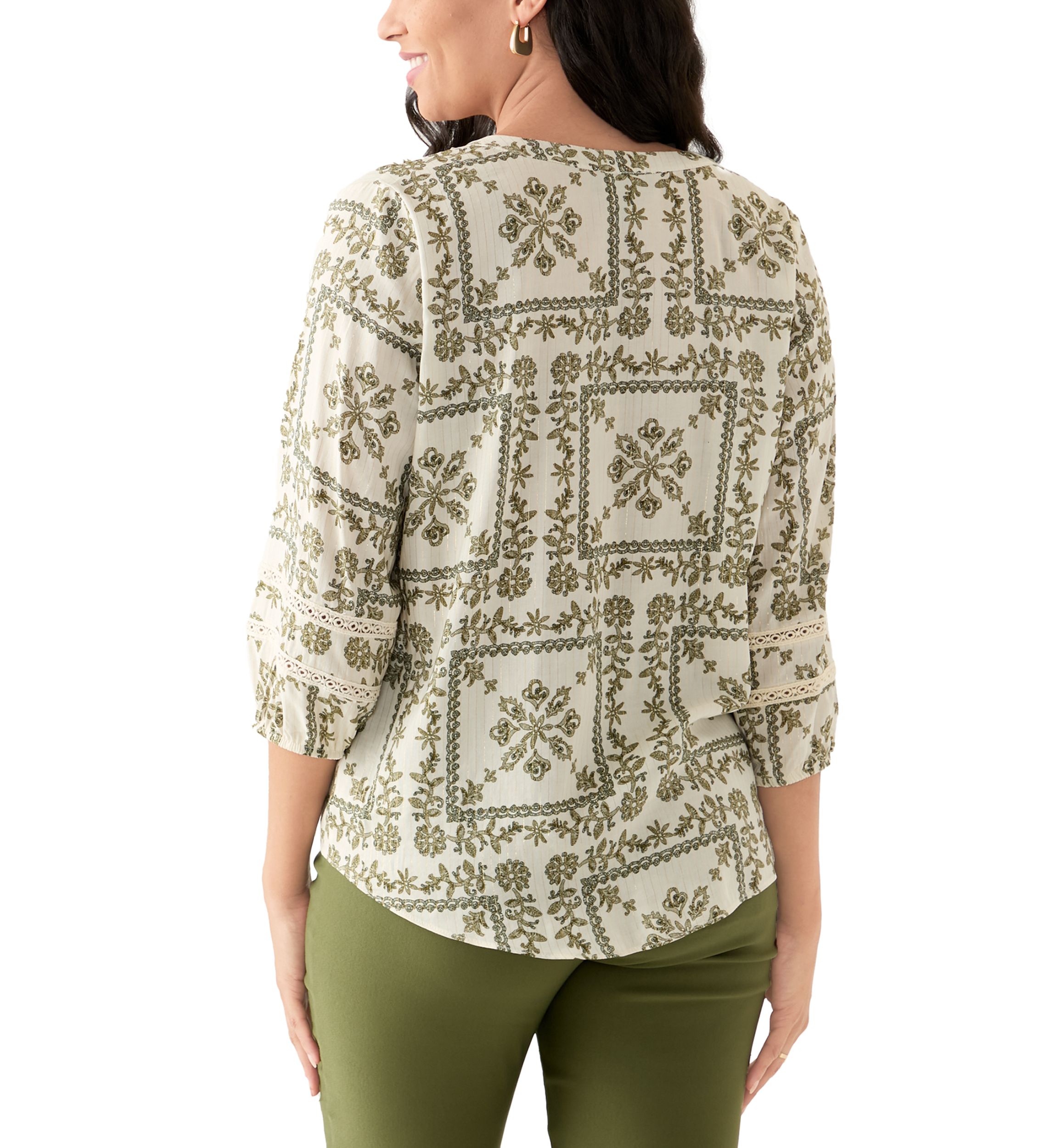 Womens 3/4 Sleeve Printed Top