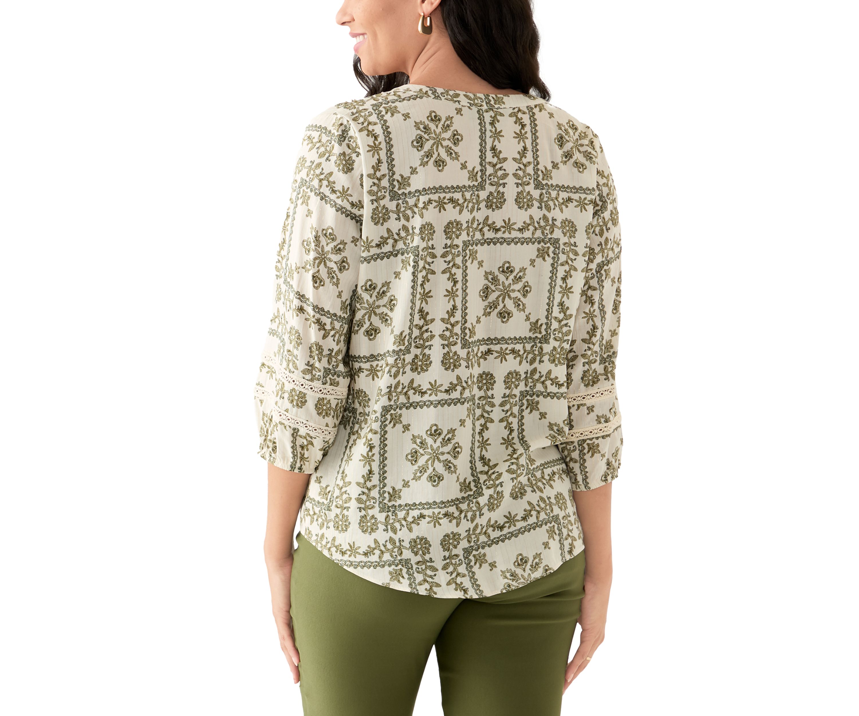 Womens 3/4 Sleeve Printed Top