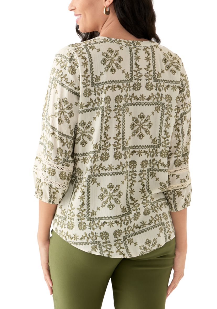 Womens 3/4 Sleeve Printed Top