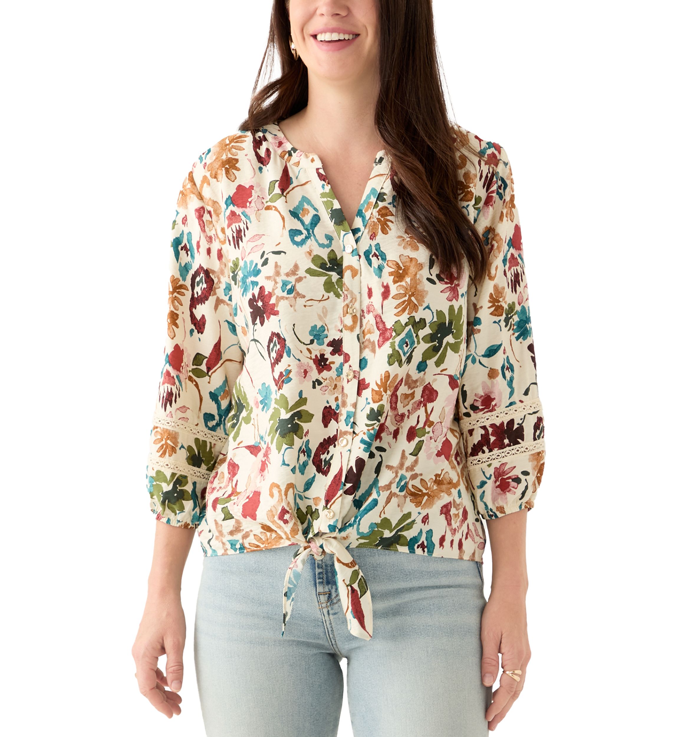 Womens Printed Tie Front Top