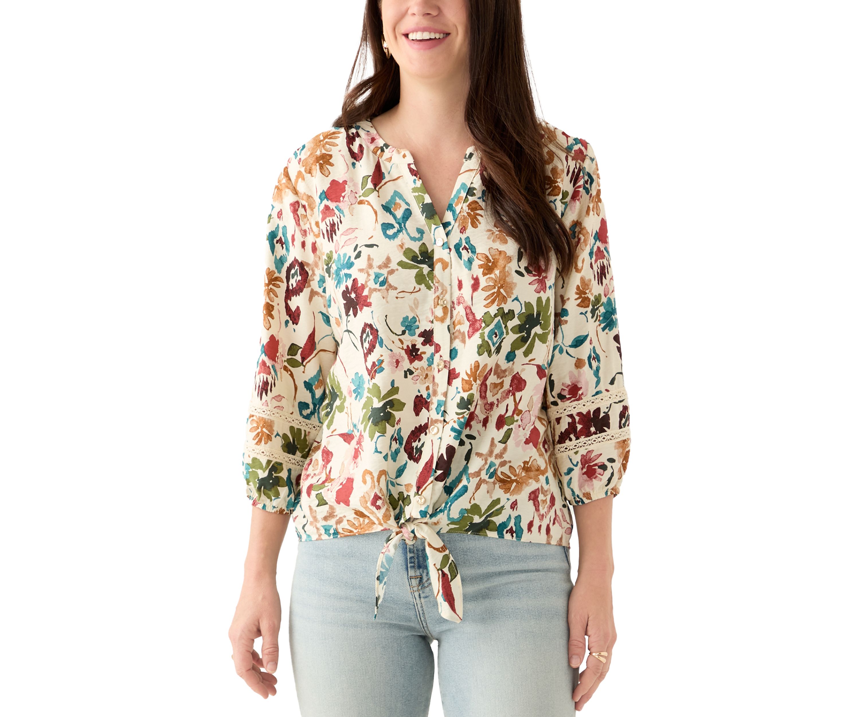 Womens Printed Tie Front Top