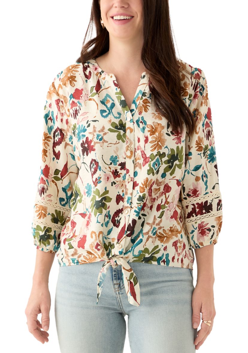 Womens Printed Tie Front Top