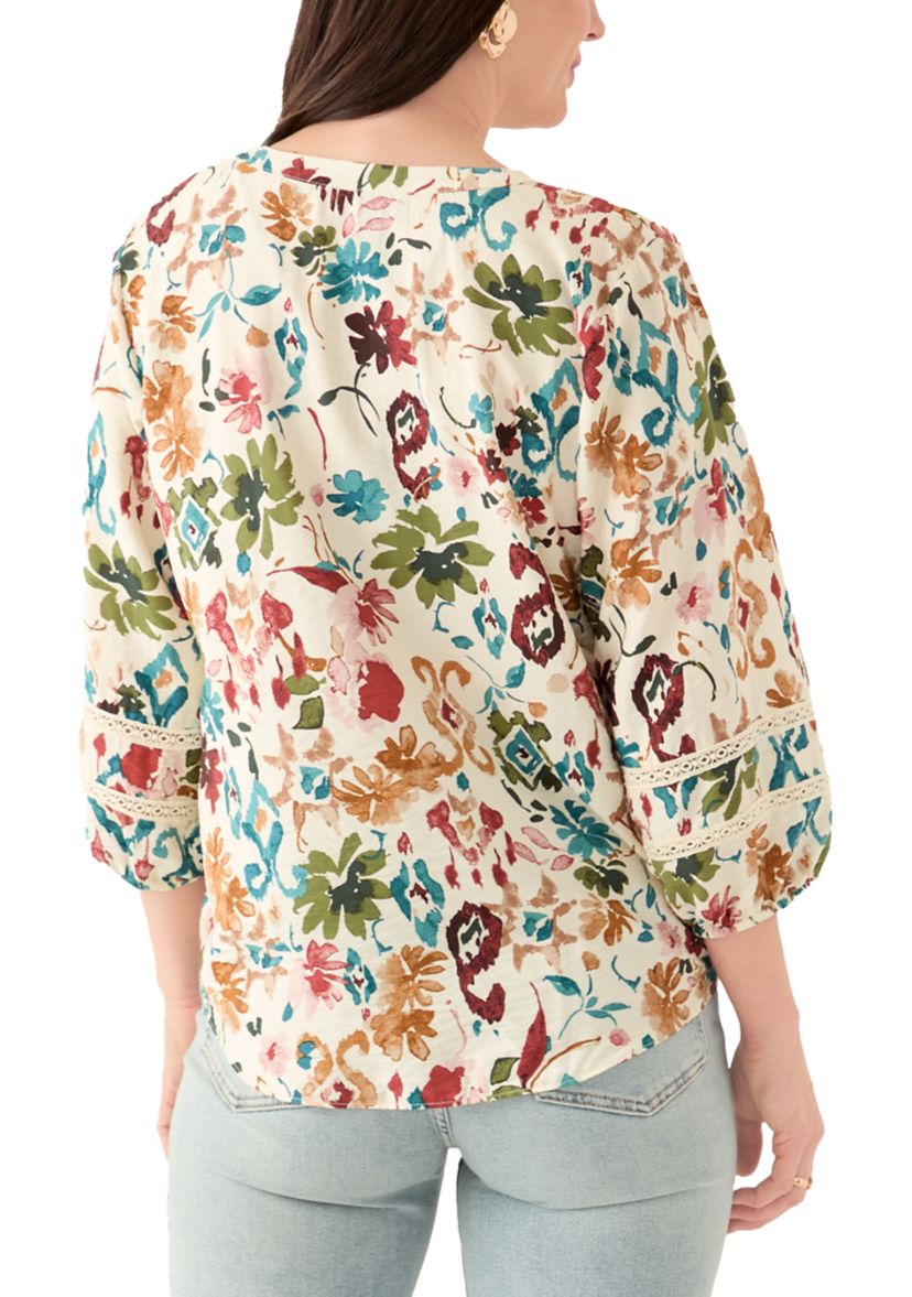 Womens Printed Tie Front Top