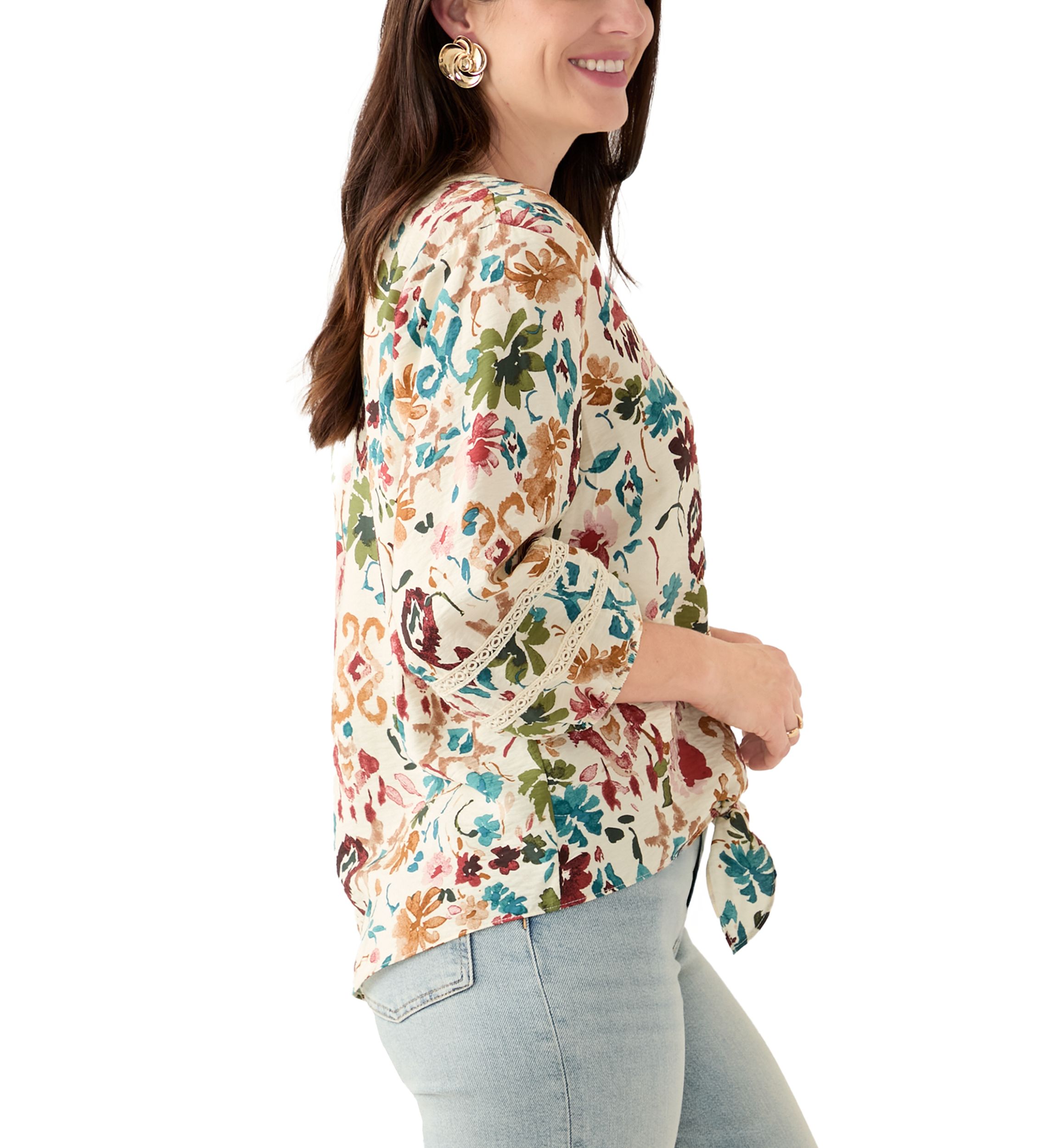 Womens Printed Tie Front Top