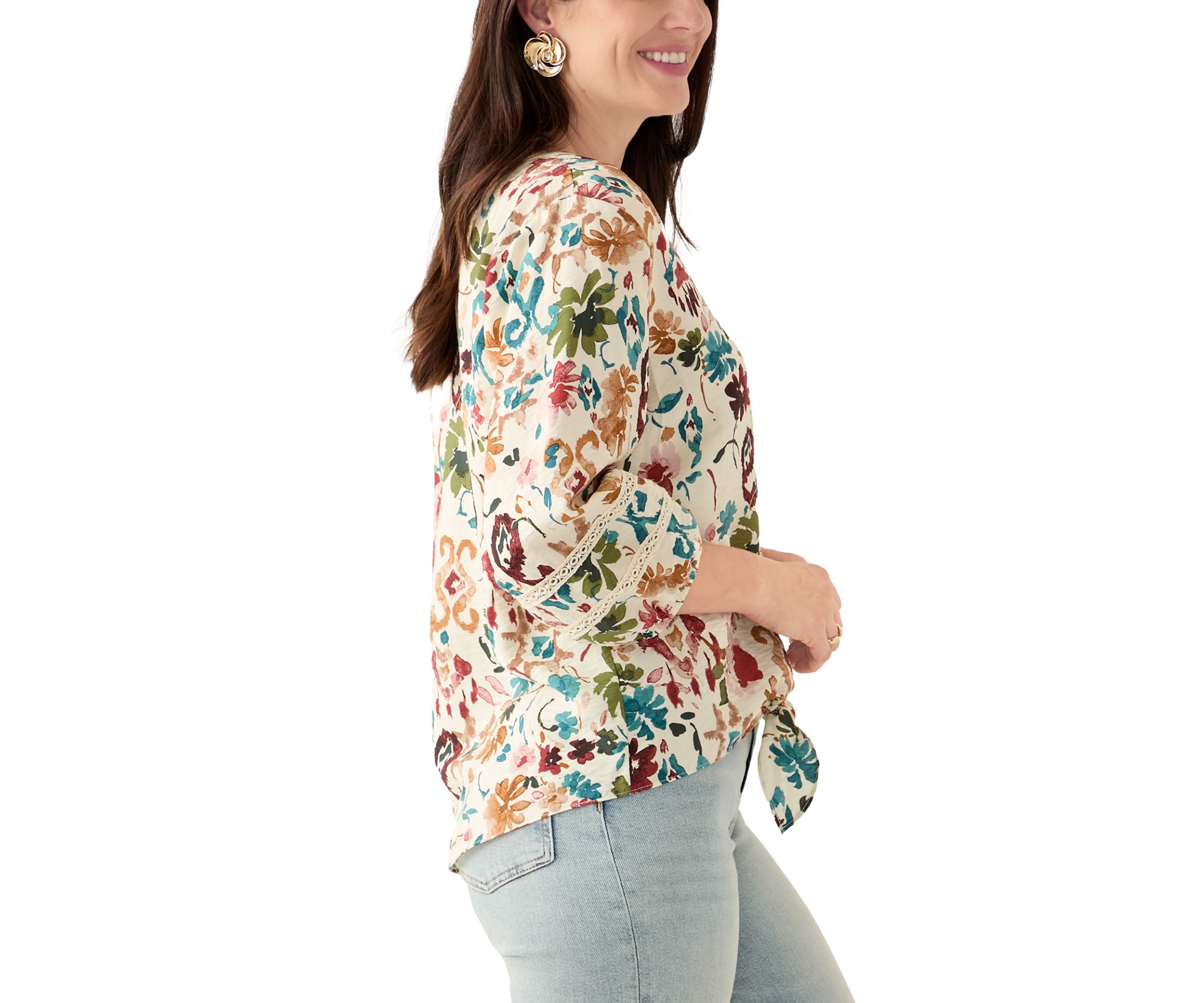 Womens Printed Tie Front Top