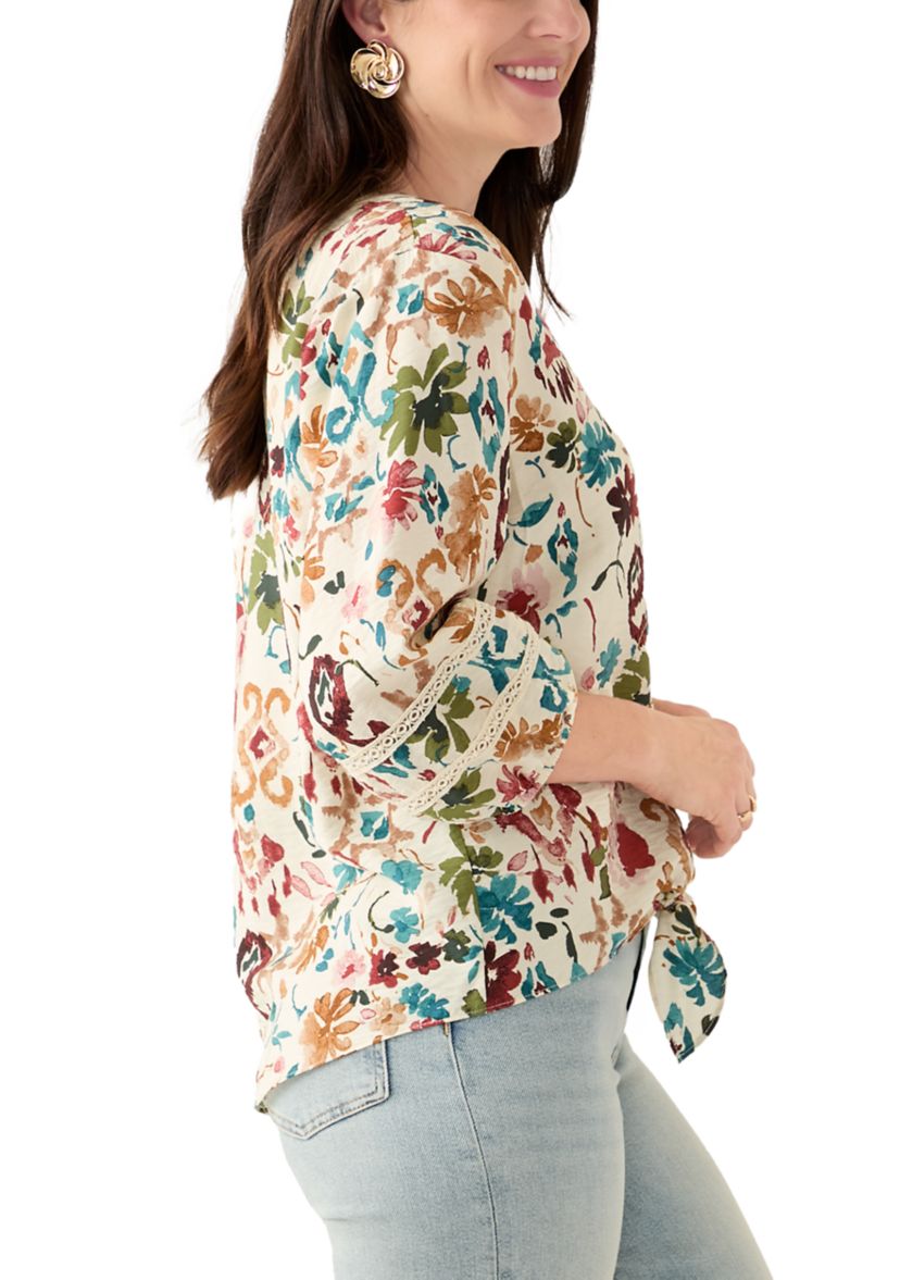 Womens Printed Tie Front Top