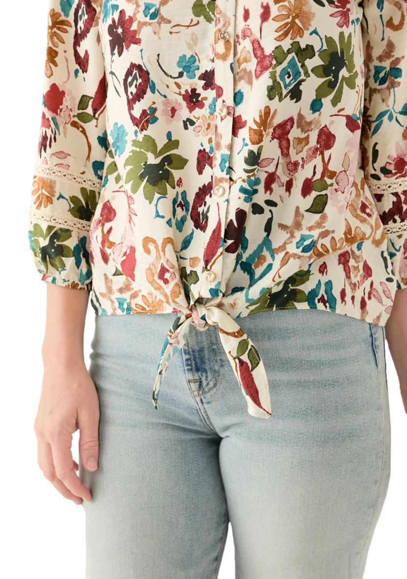 Womens Printed Tie Front Top