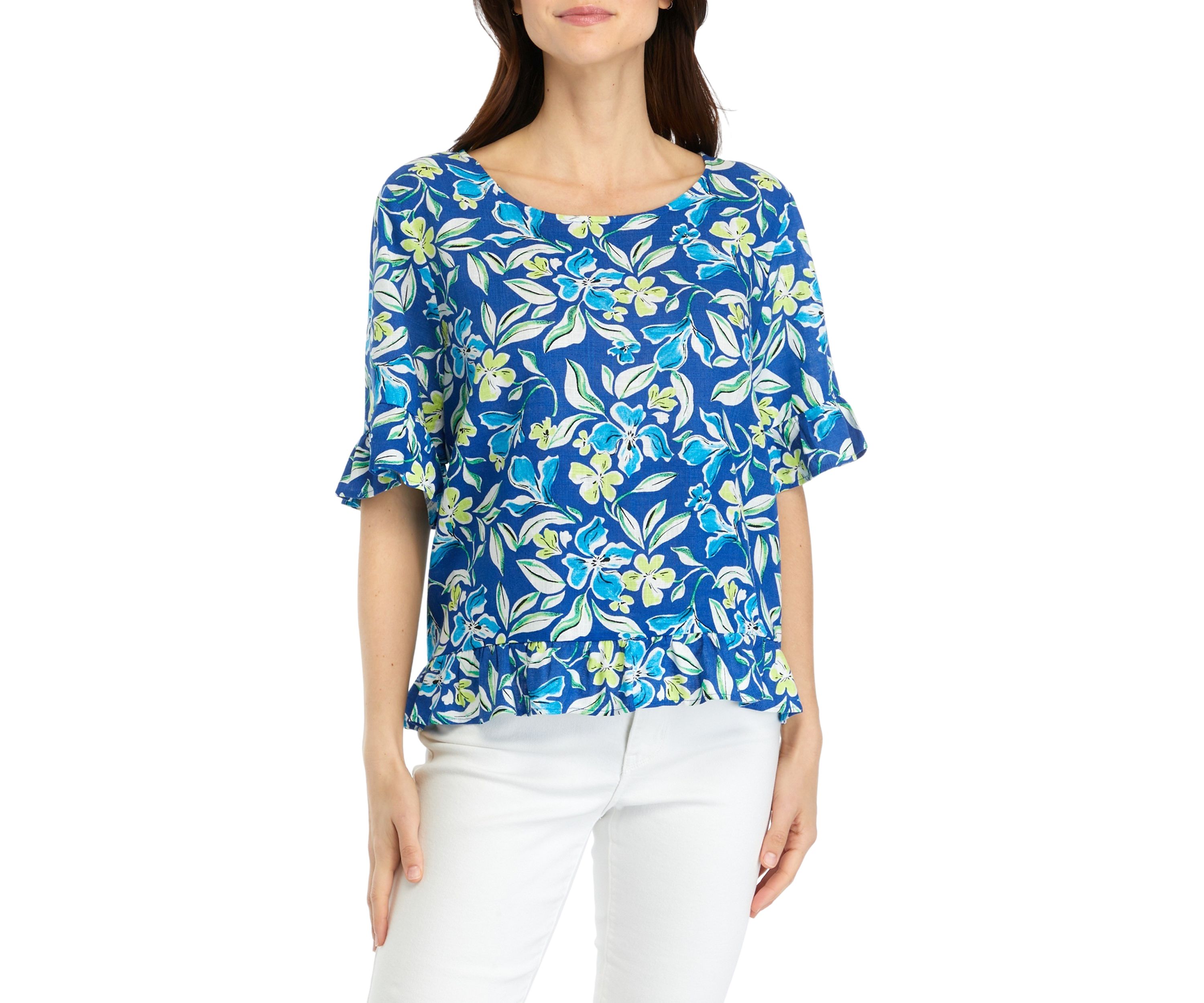 Womens Floral Printed Ruffle Blouse