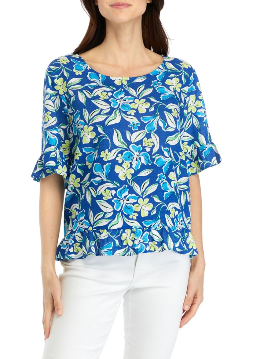 Womens Floral Printed Ruffle Blouse