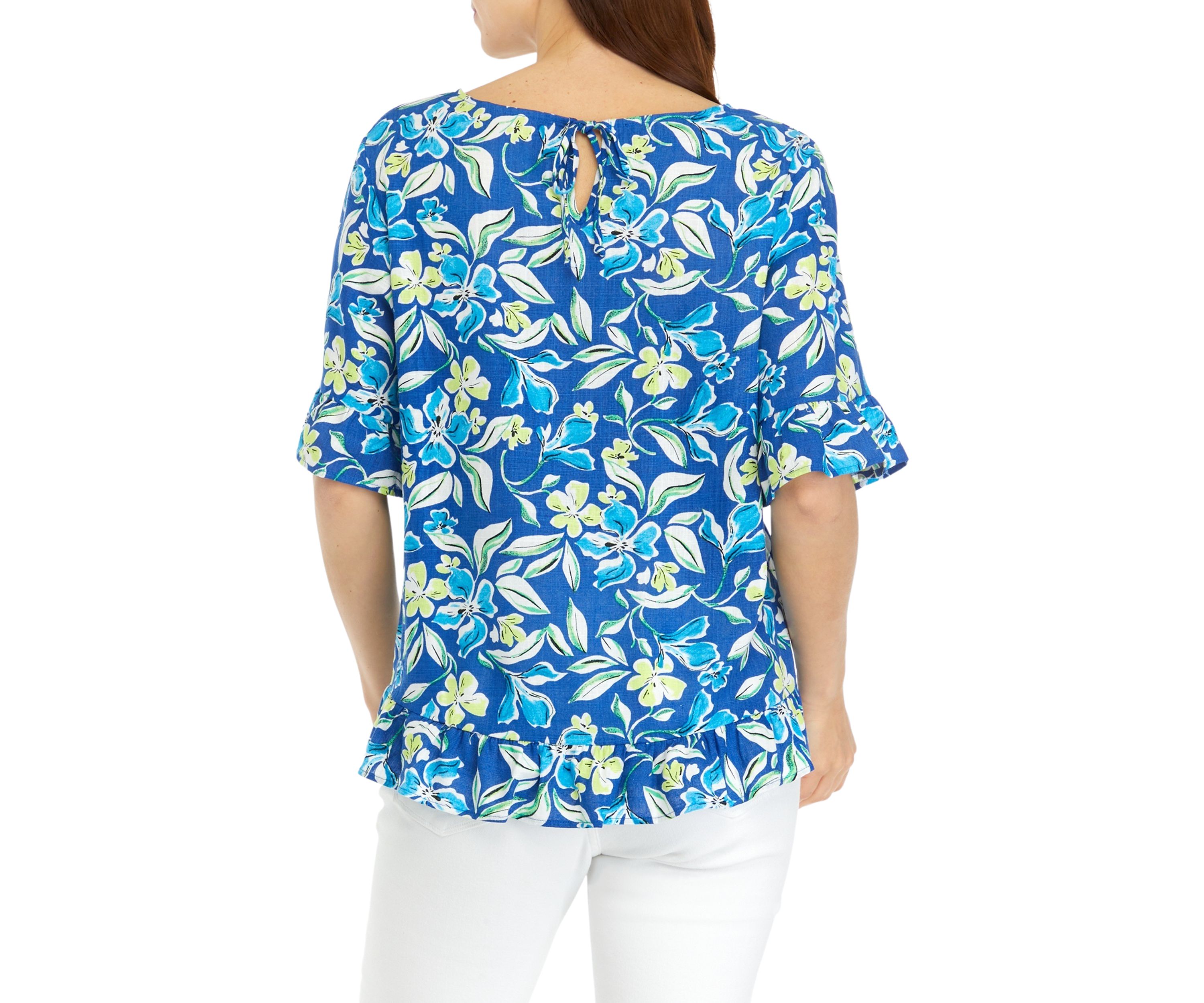 Womens Floral Printed Ruffle Blouse