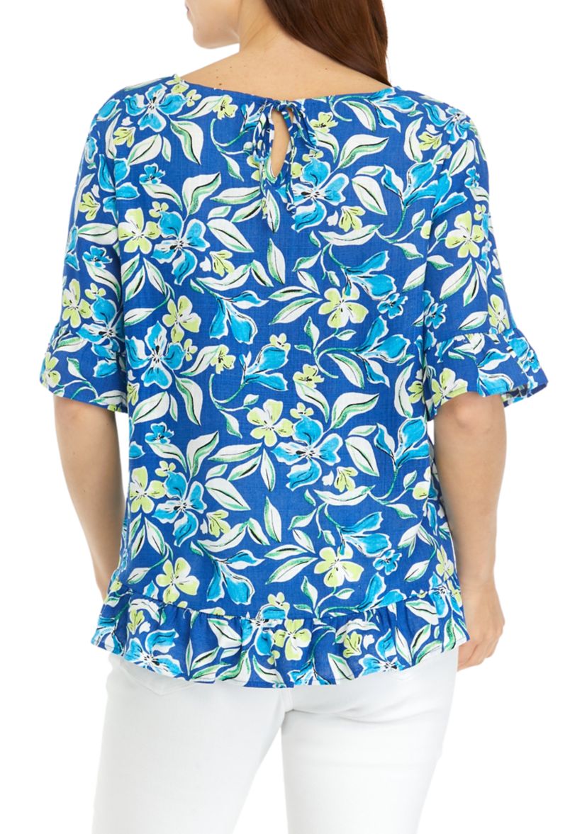 Womens Floral Printed Ruffle Blouse