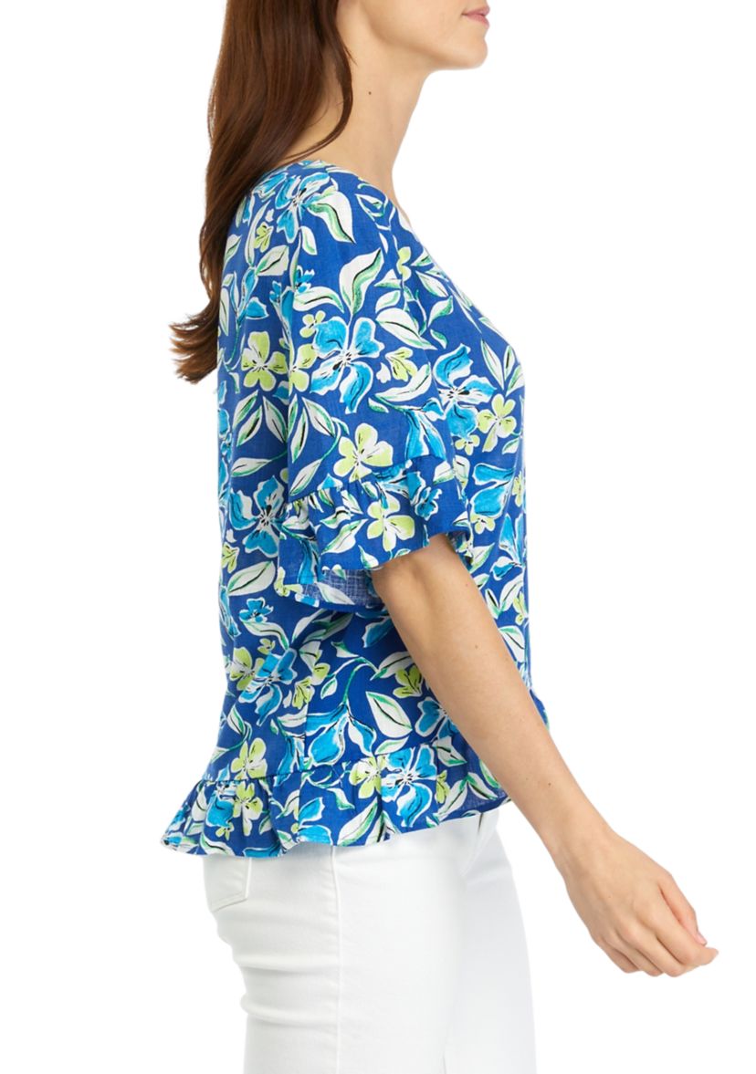 Womens Floral Printed Ruffle Blouse