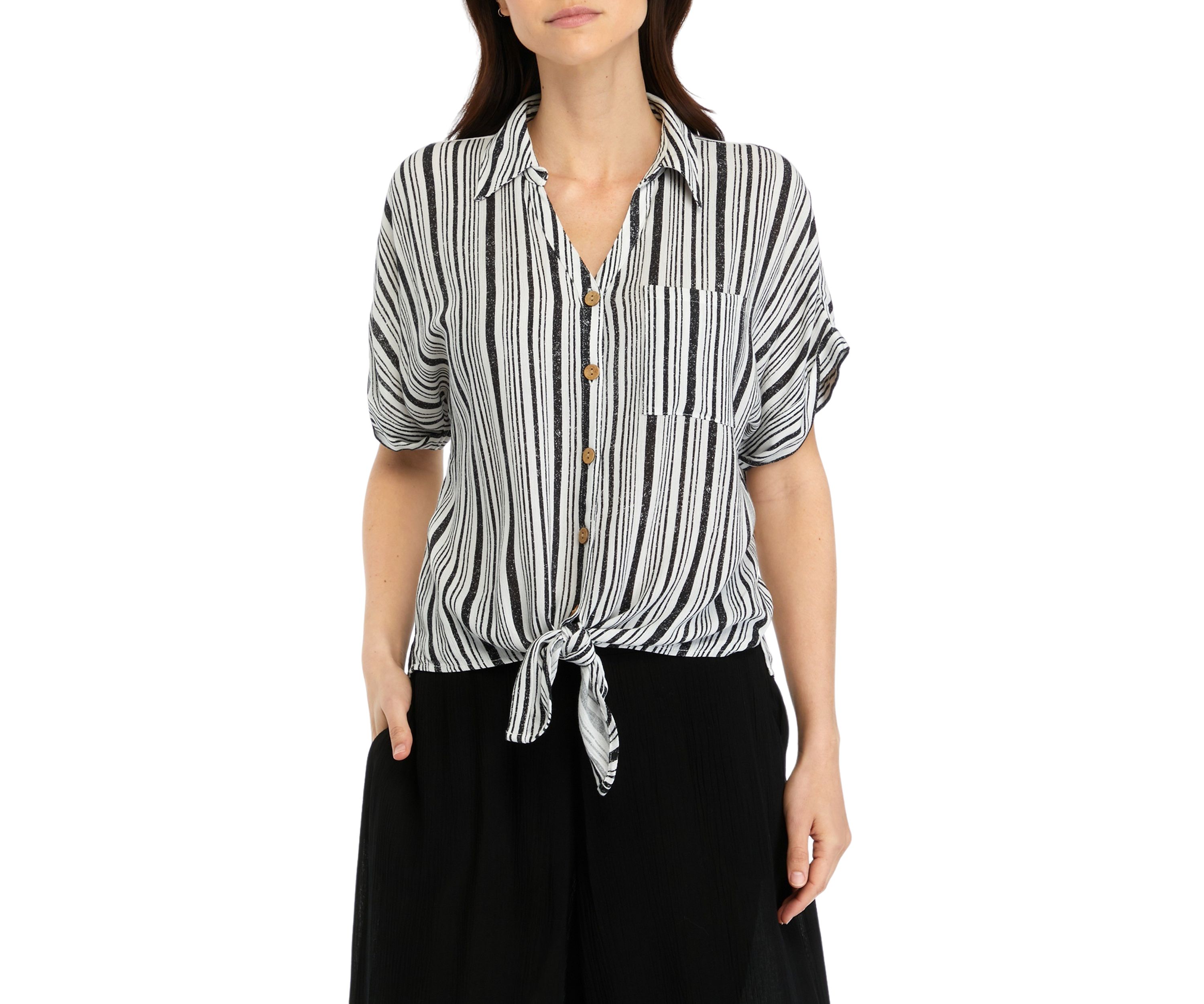 Womens Striped Tie Front Blouse