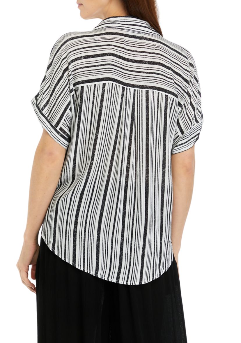 Womens Striped Tie Front Blouse