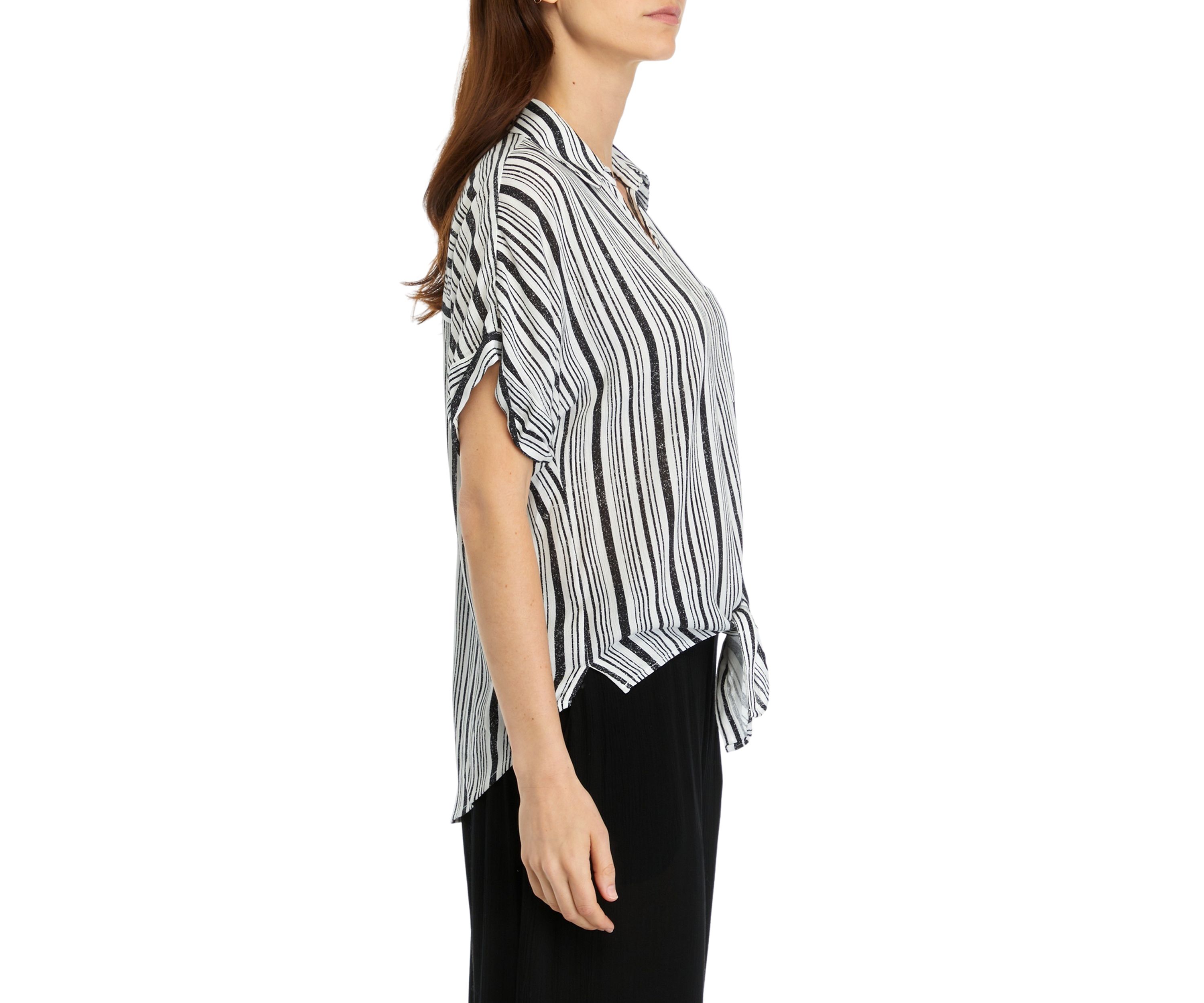 Womens Striped Tie Front Blouse