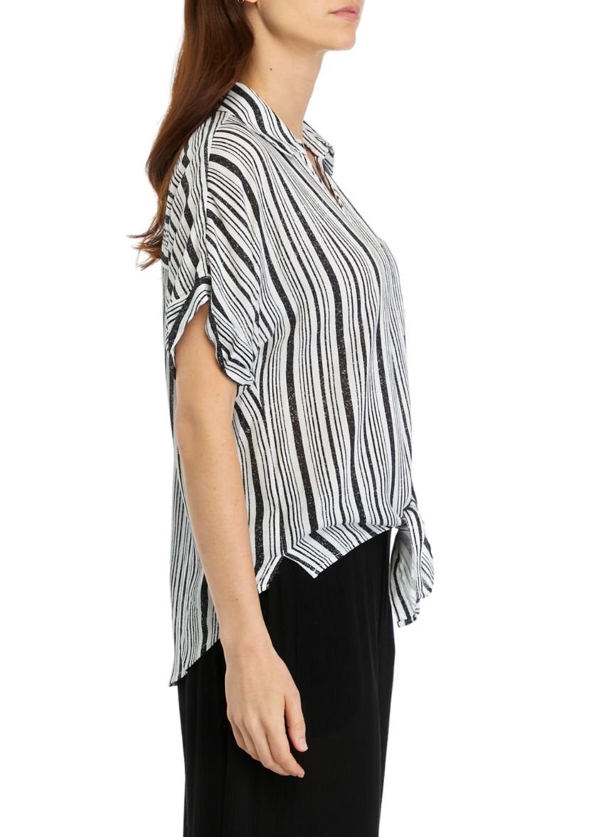 Womens Striped Tie Front Blouse