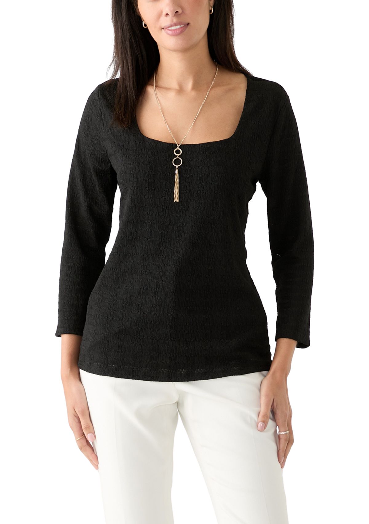 Womens 3/4 Sleeve Crochet Knit Top