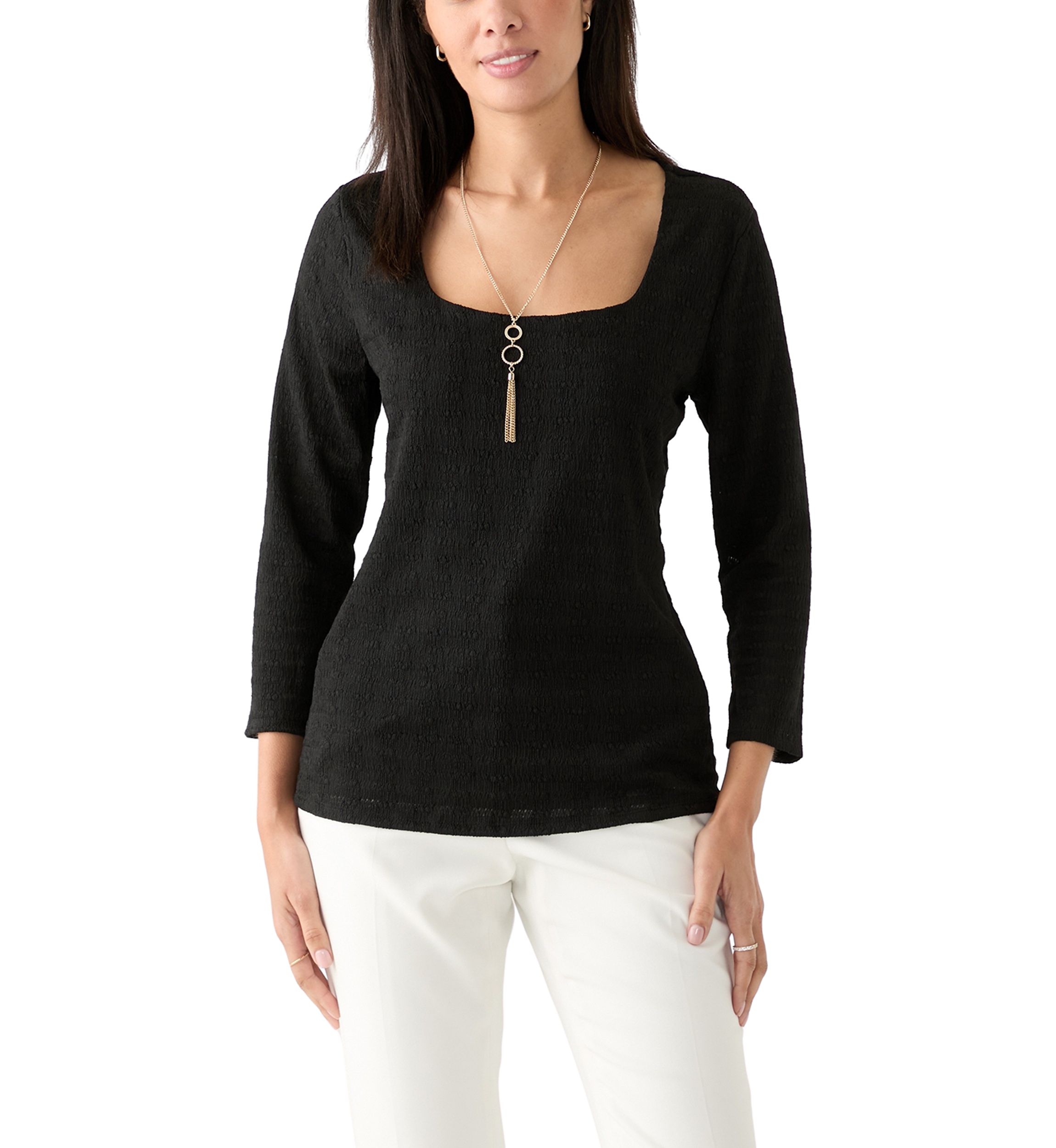 Womens 3/4 Sleeve Crochet Knit Top