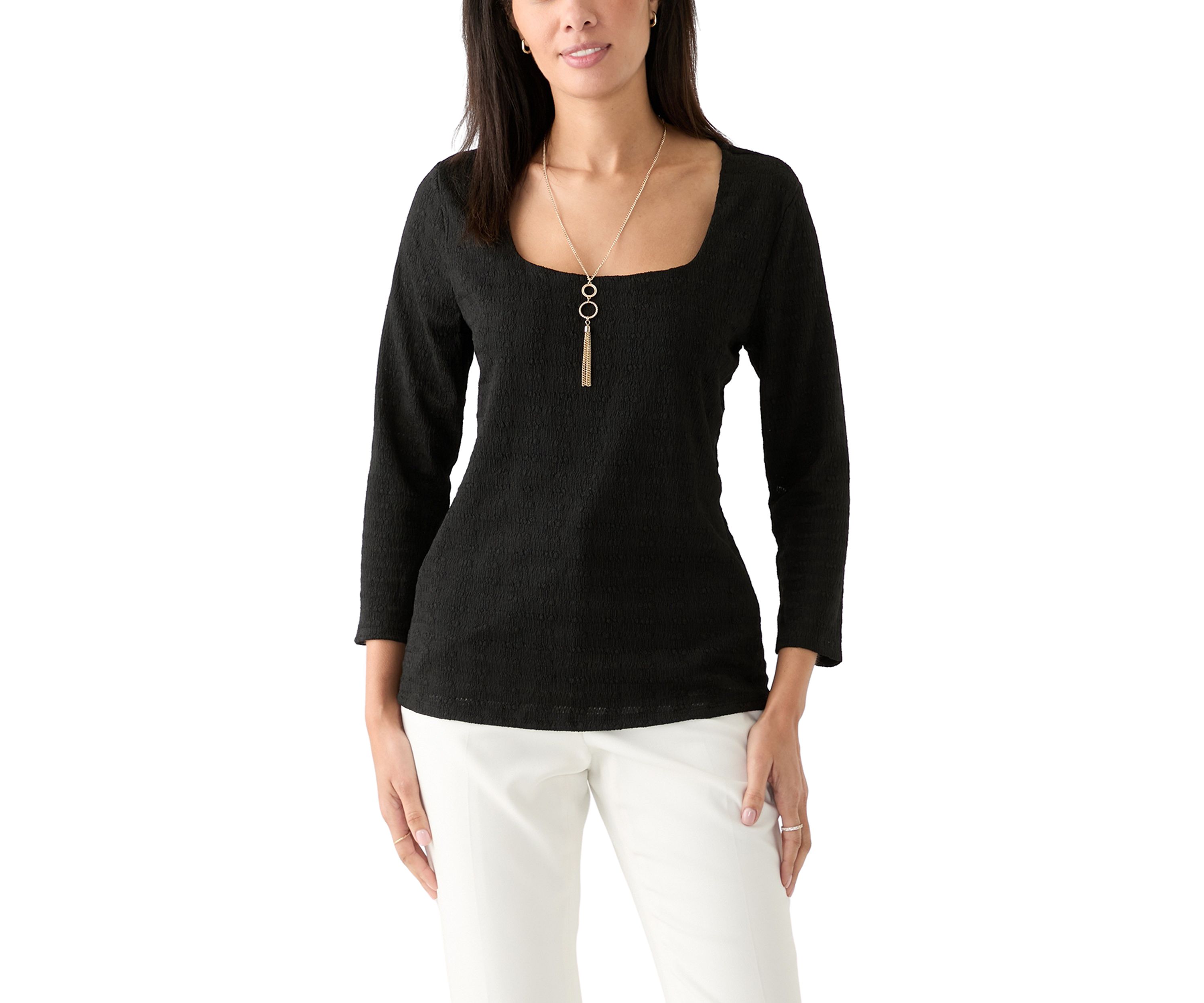 Womens 3/4 Sleeve Crochet Knit Top