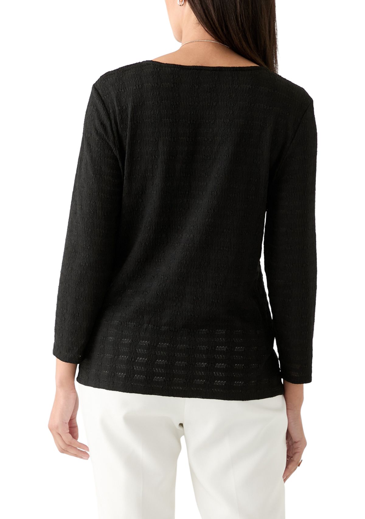 Womens 3/4 Sleeve Crochet Knit Top