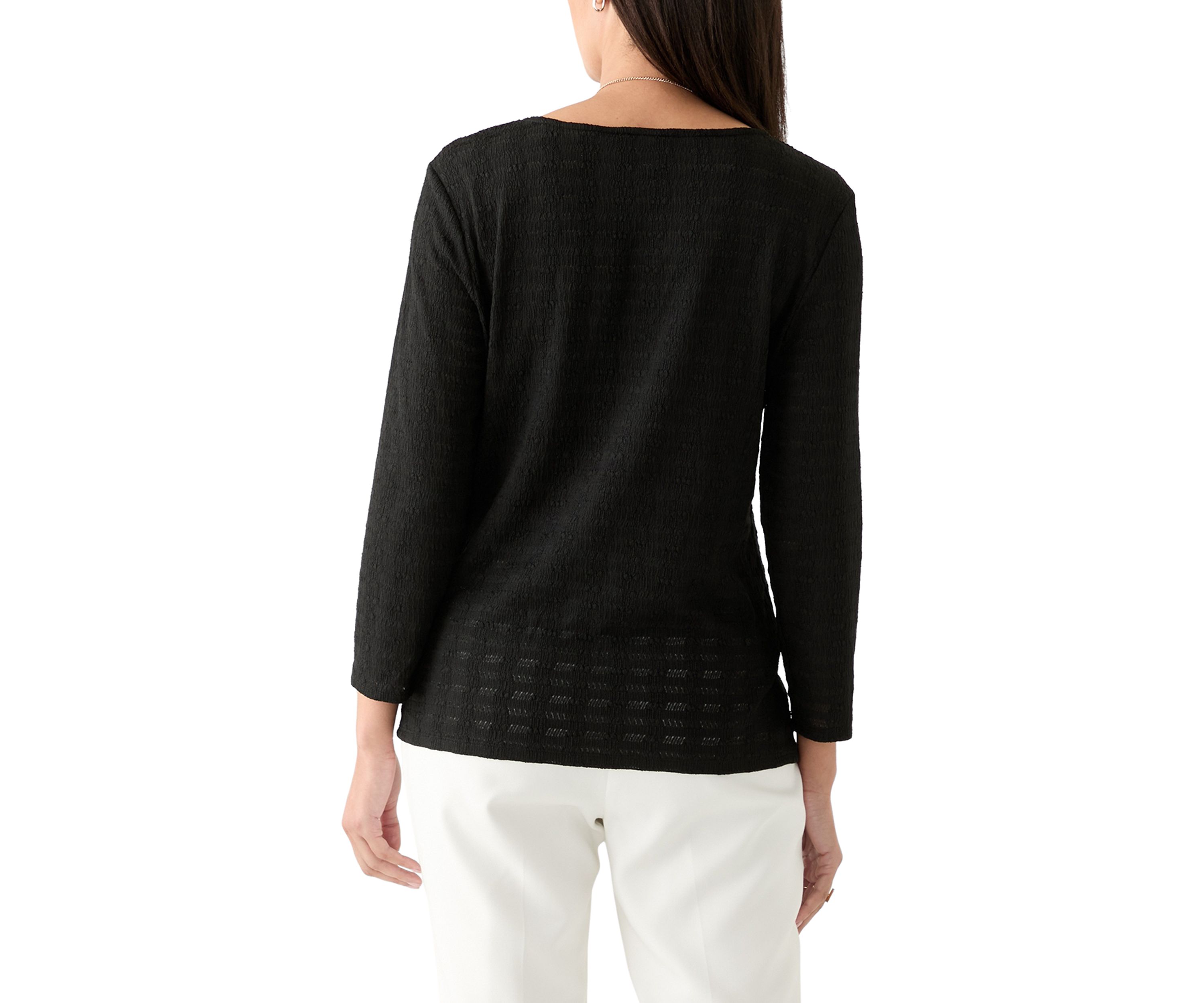 Womens 3/4 Sleeve Crochet Knit Top