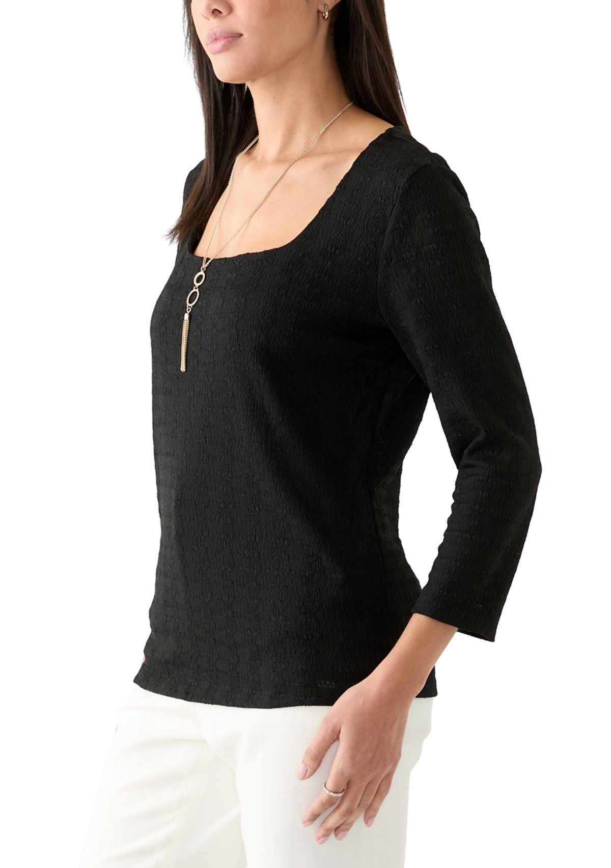 Womens 3/4 Sleeve Crochet Knit Top
