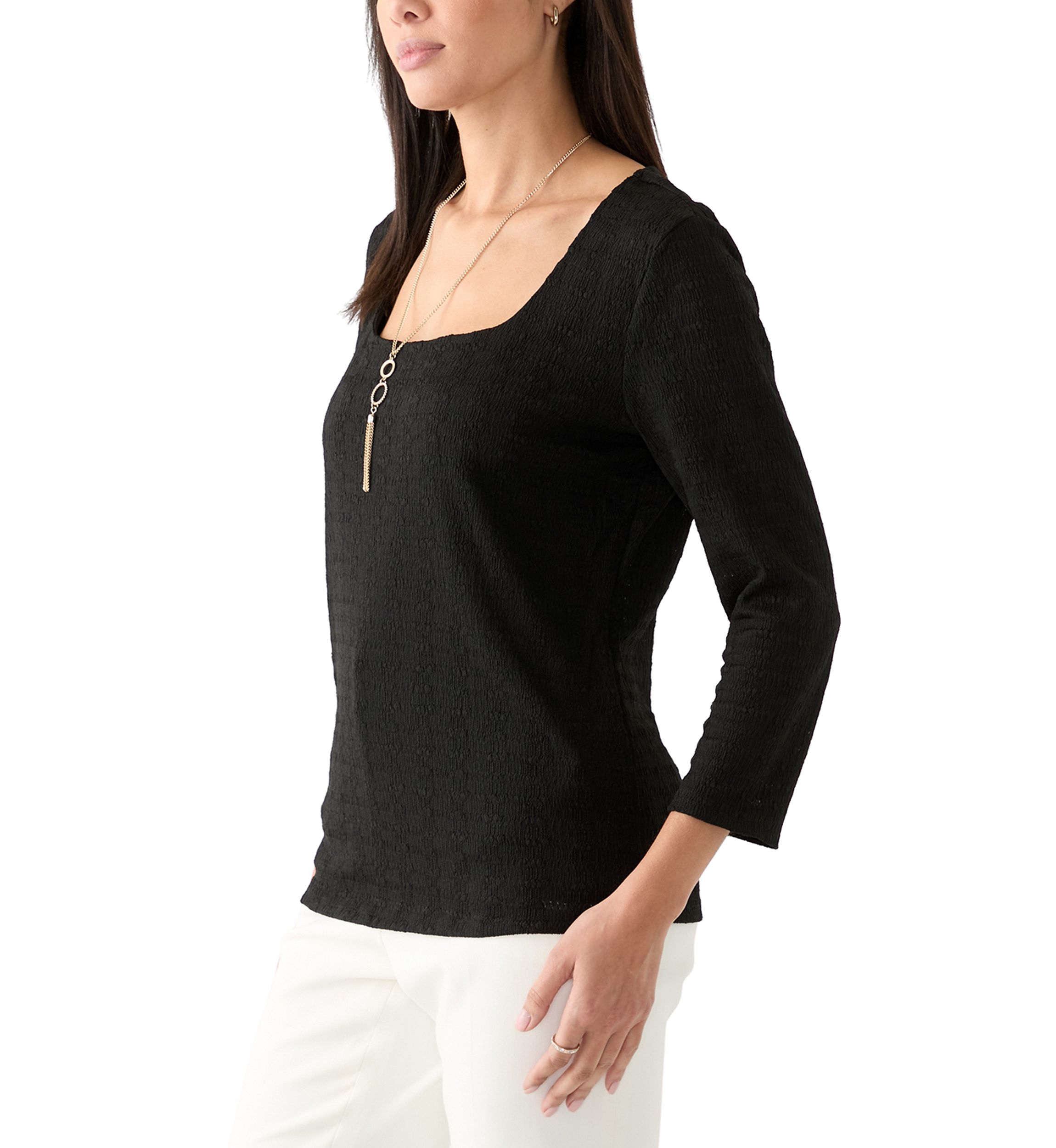 Womens 3/4 Sleeve Crochet Knit Top