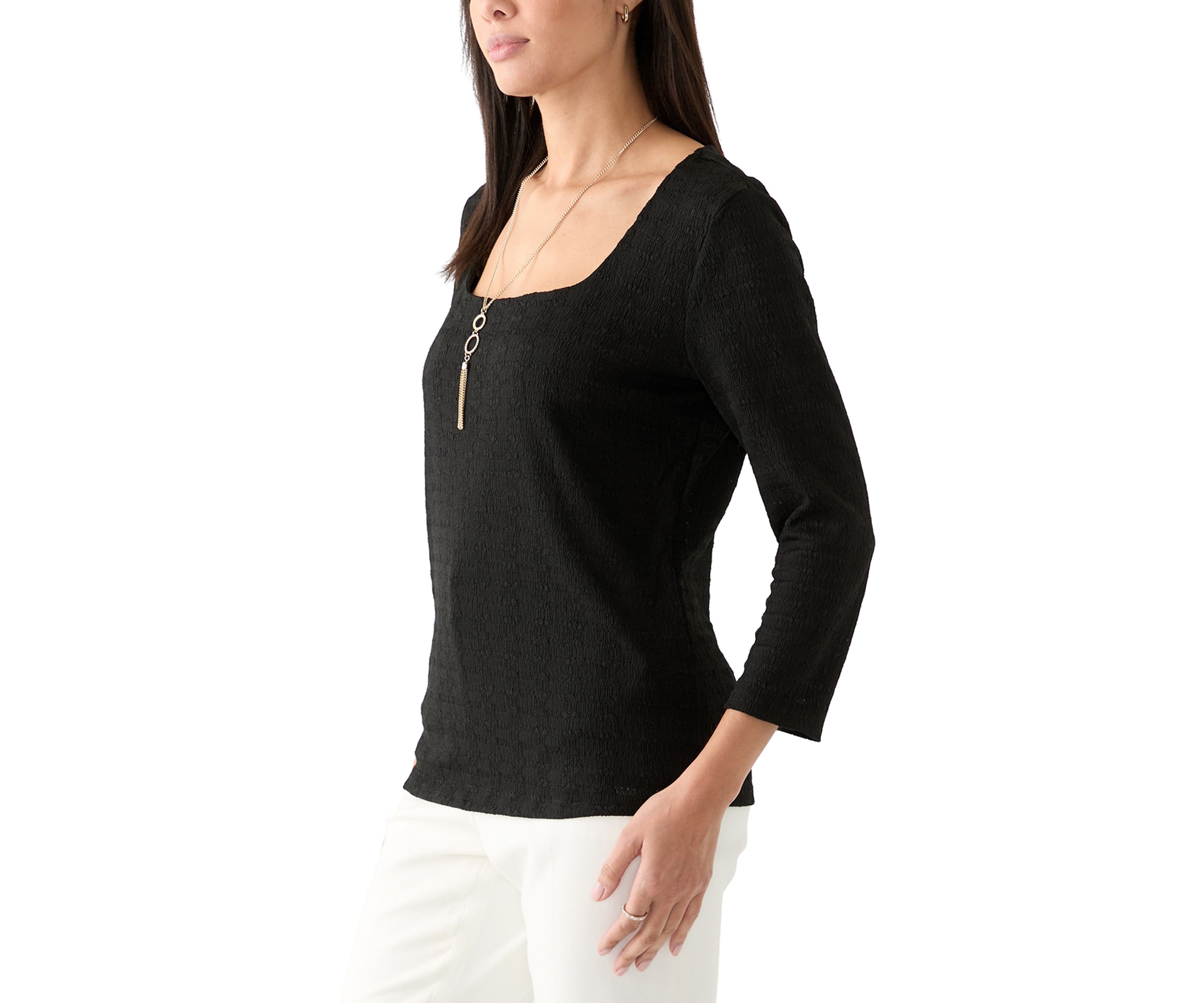 Womens 3/4 Sleeve Crochet Knit Top