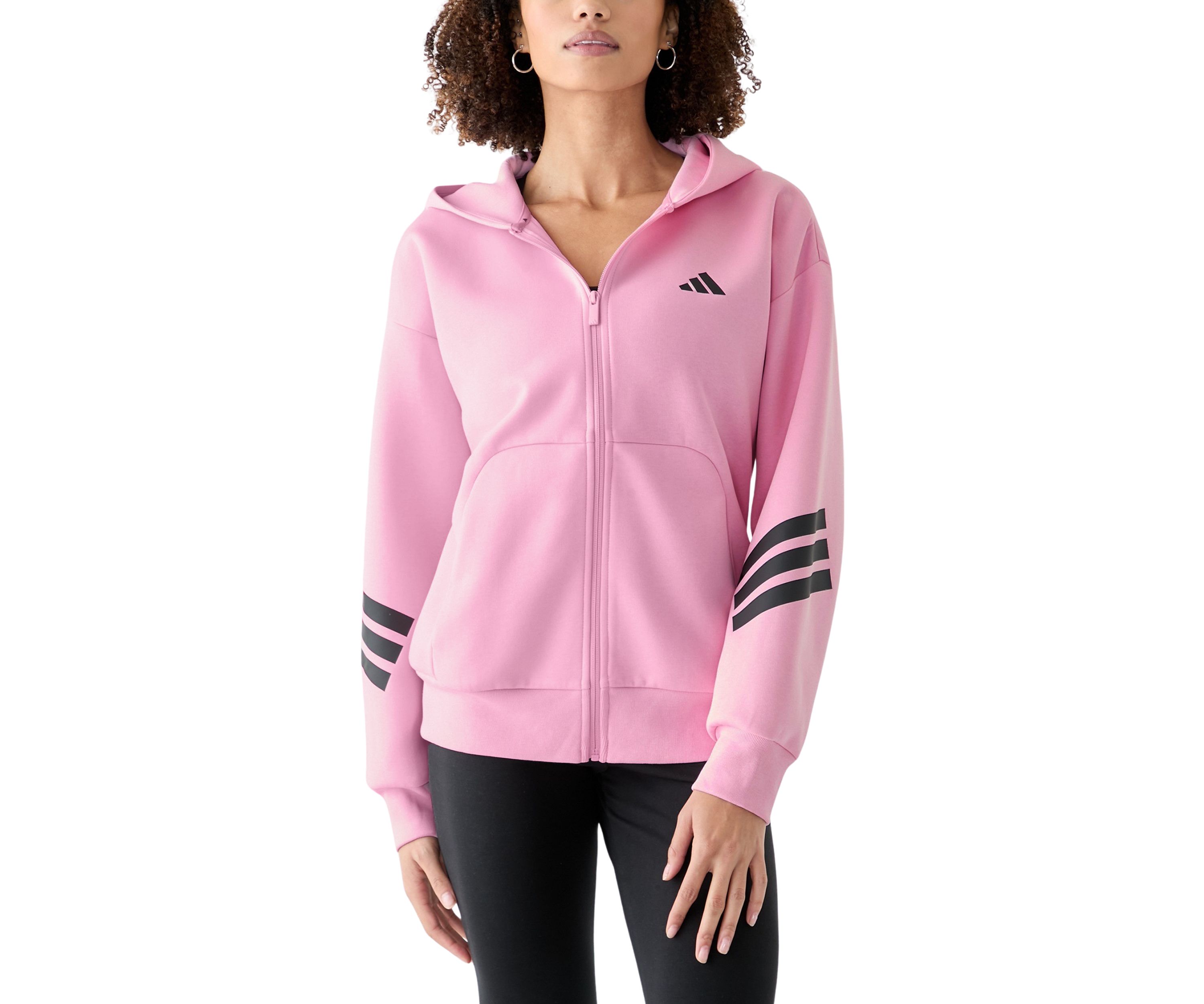 Womens Zip Up Hoodie with Tri Stripe Sleeves