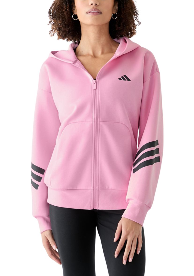 Womens Zip Up Hoodie with Tri Stripe Sleeves