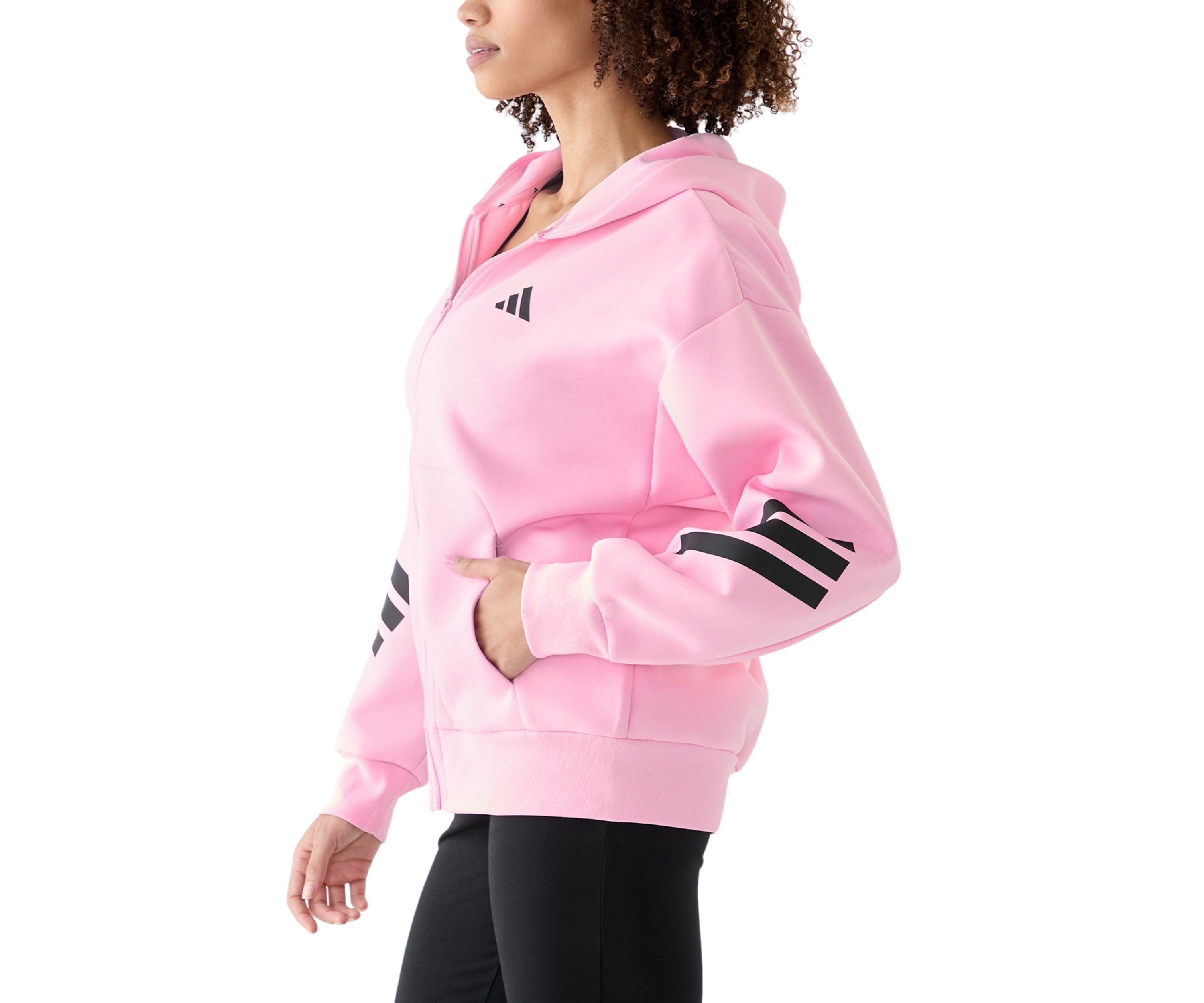Womens Zip Up Hoodie with Tri Stripe Sleeves