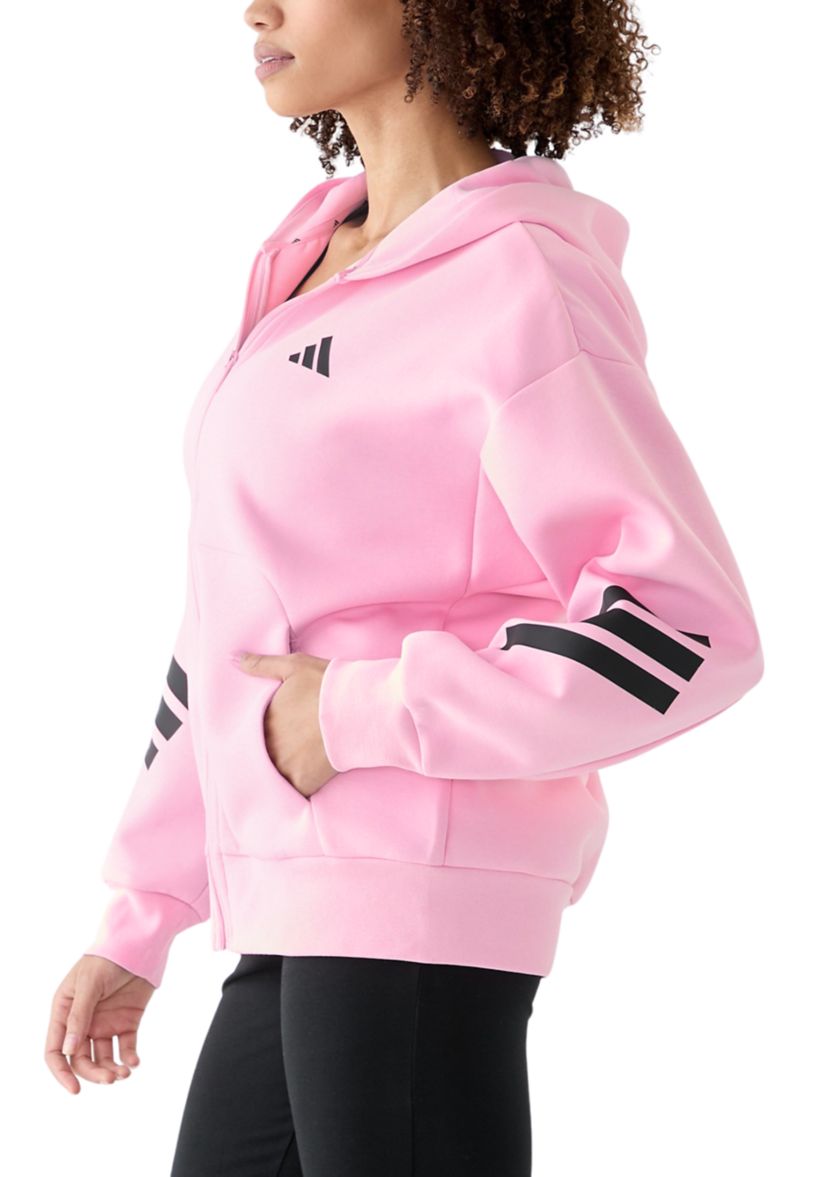 Womens Zip Up Hoodie with Tri Stripe Sleeves