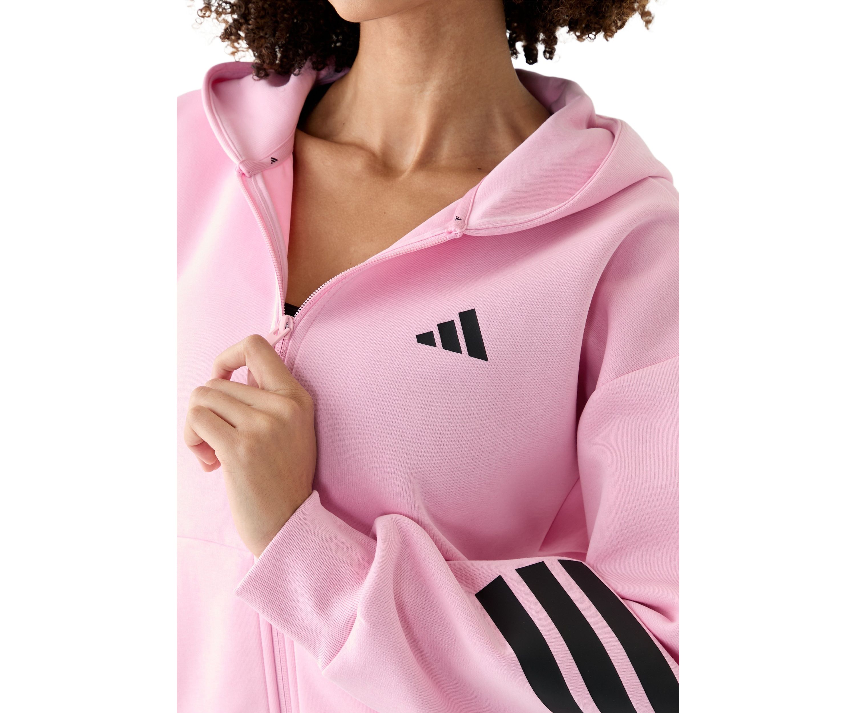 Womens Zip Up Hoodie with Tri Stripe Sleeves