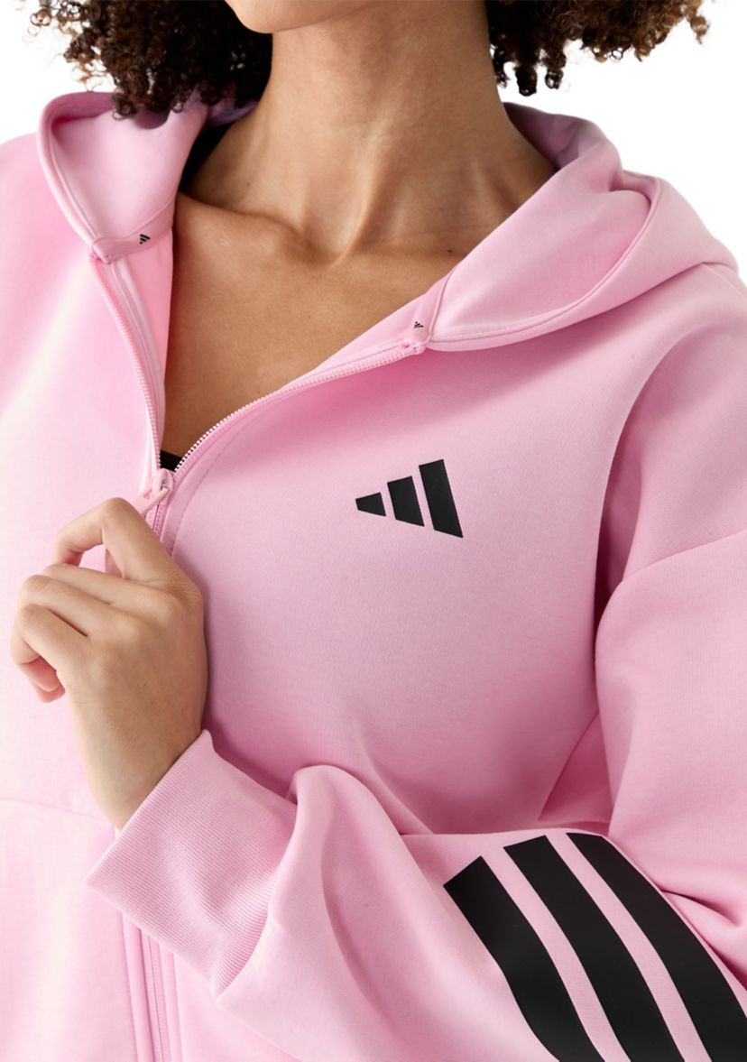 Womens Zip Up Hoodie with Tri Stripe Sleeves