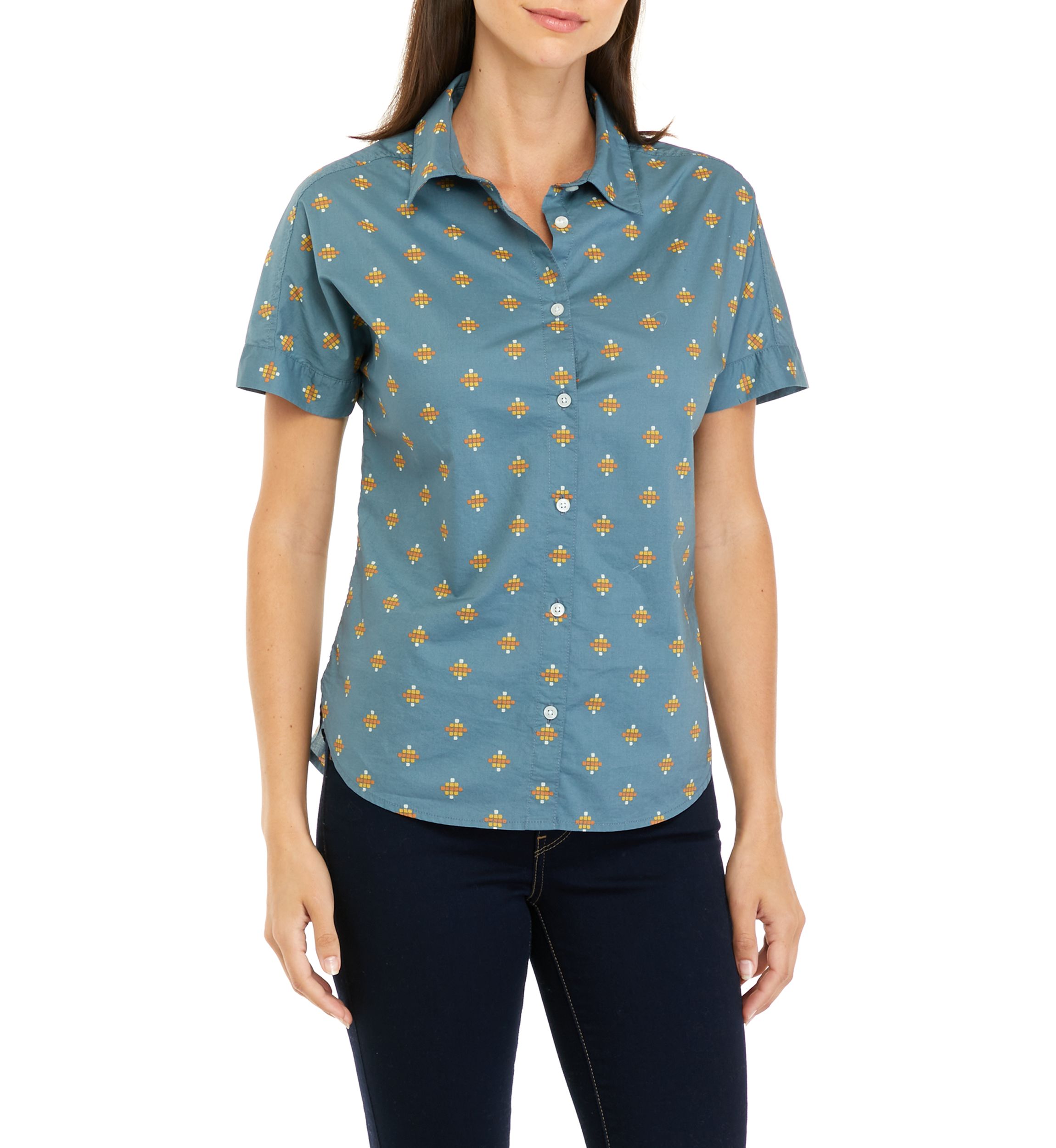 Womens Short Sleeve Button Front Shirt