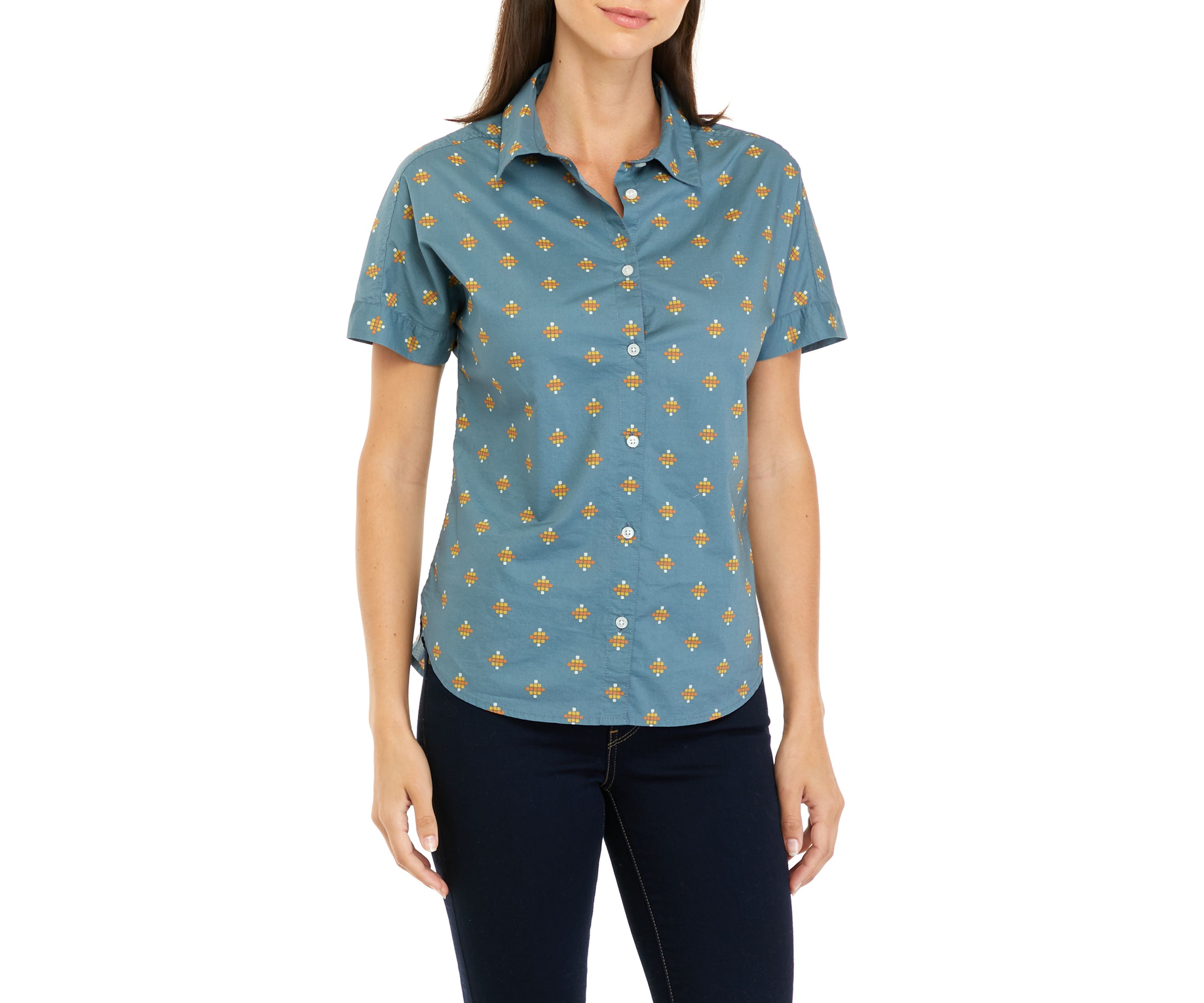 Womens Short Sleeve Button Front Shirt