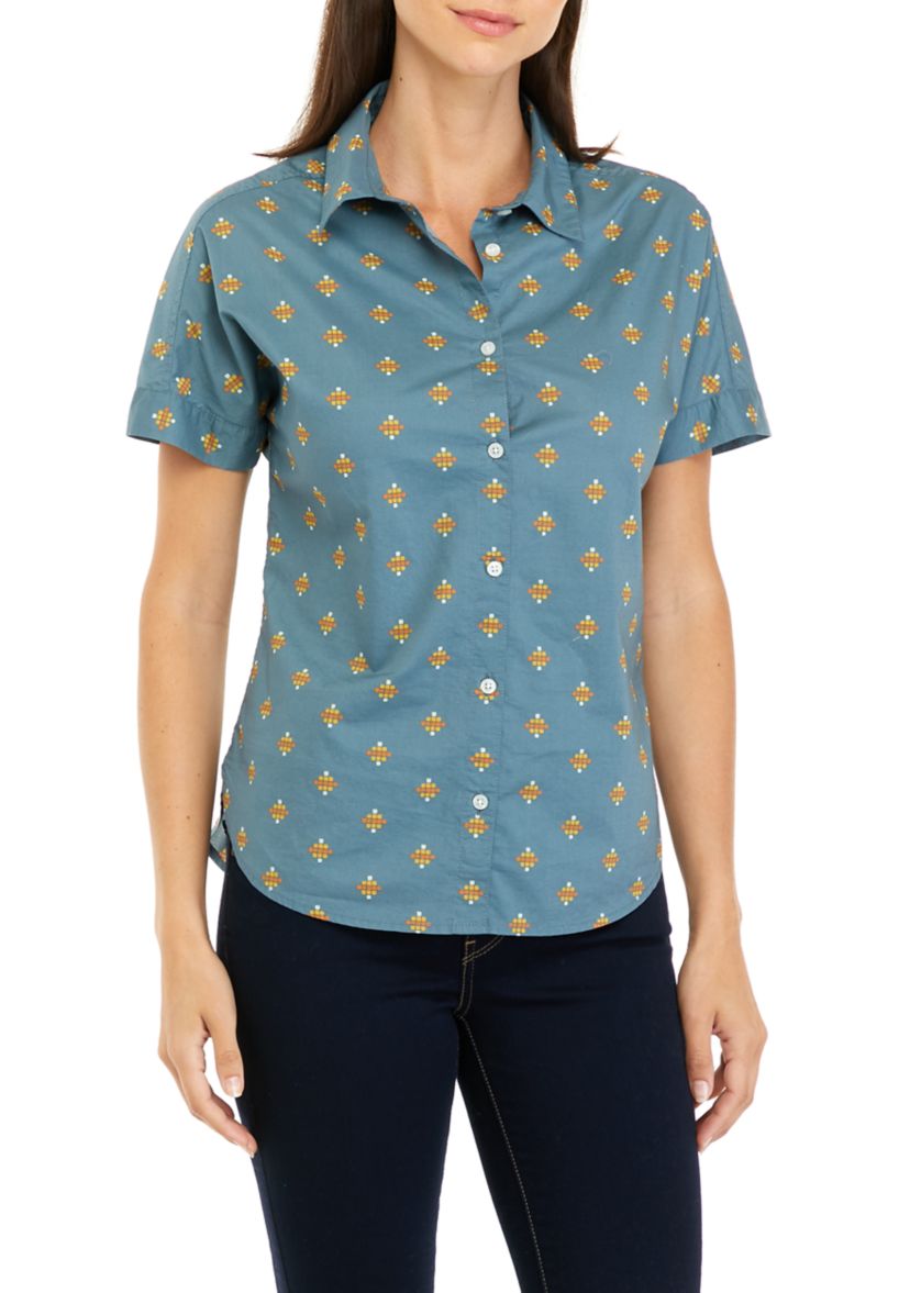 Womens Short Sleeve Button Front Shirt