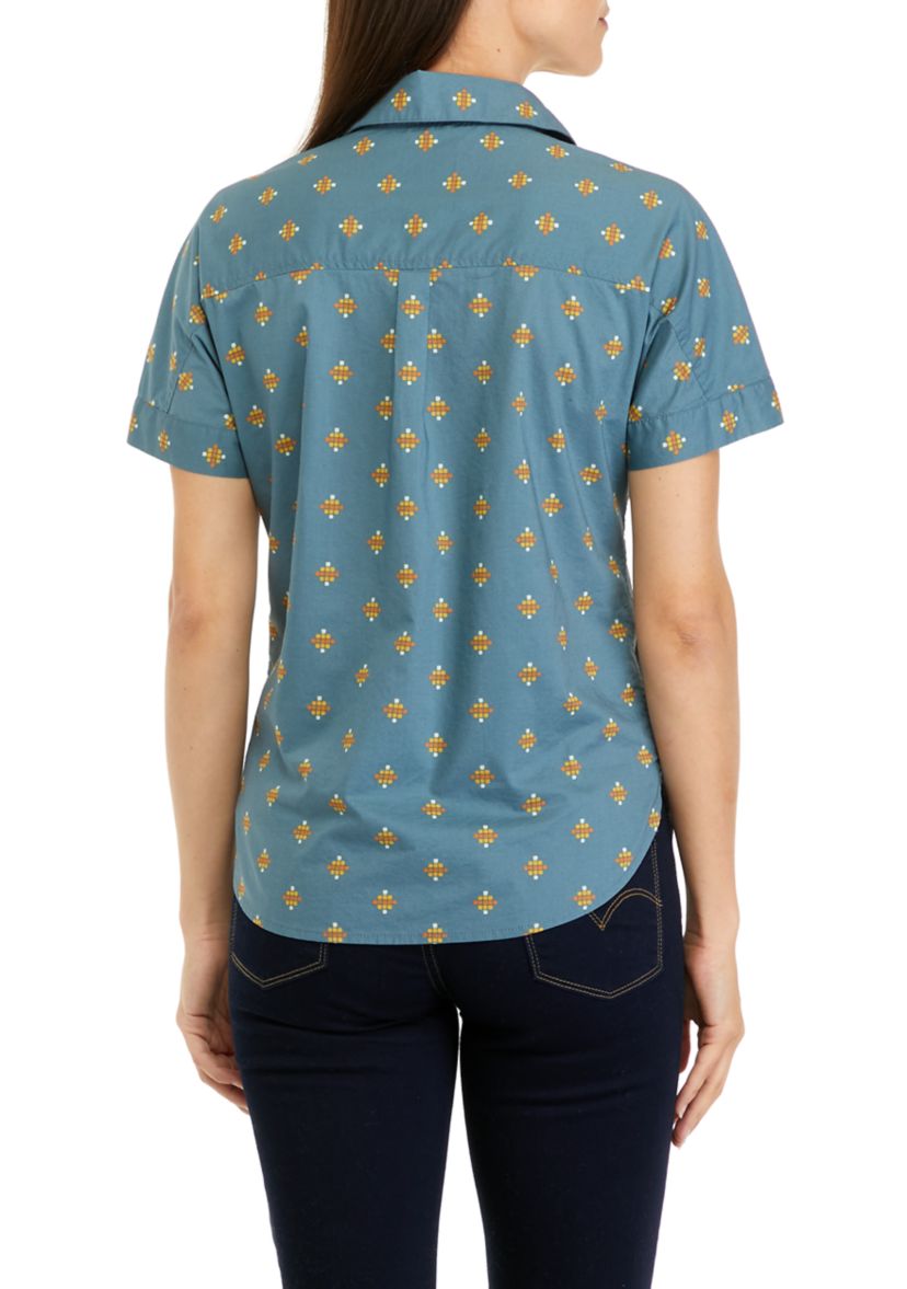 Womens Short Sleeve Button Front Shirt