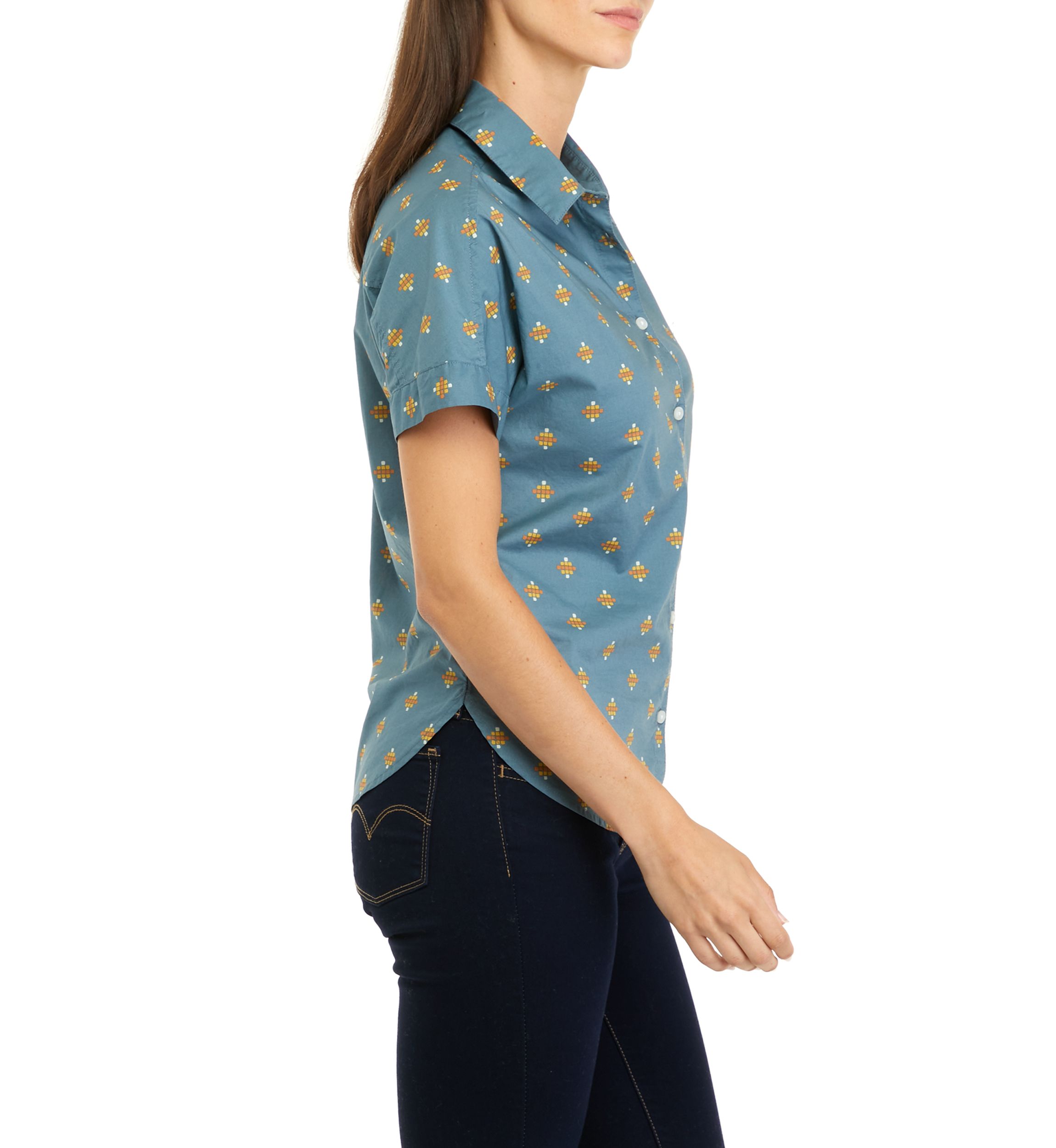 Womens Short Sleeve Button Front Shirt