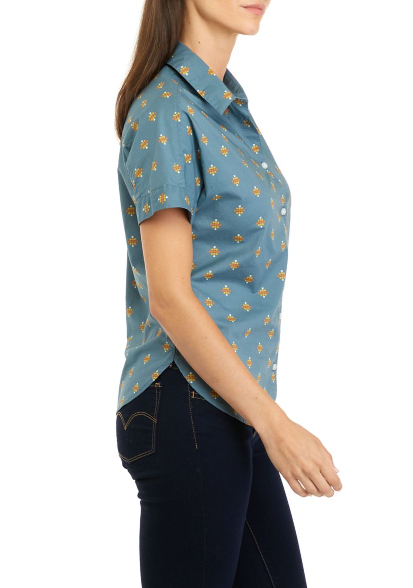 Womens Short Sleeve Button Front Shirt