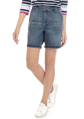 womens denim utility shorts
