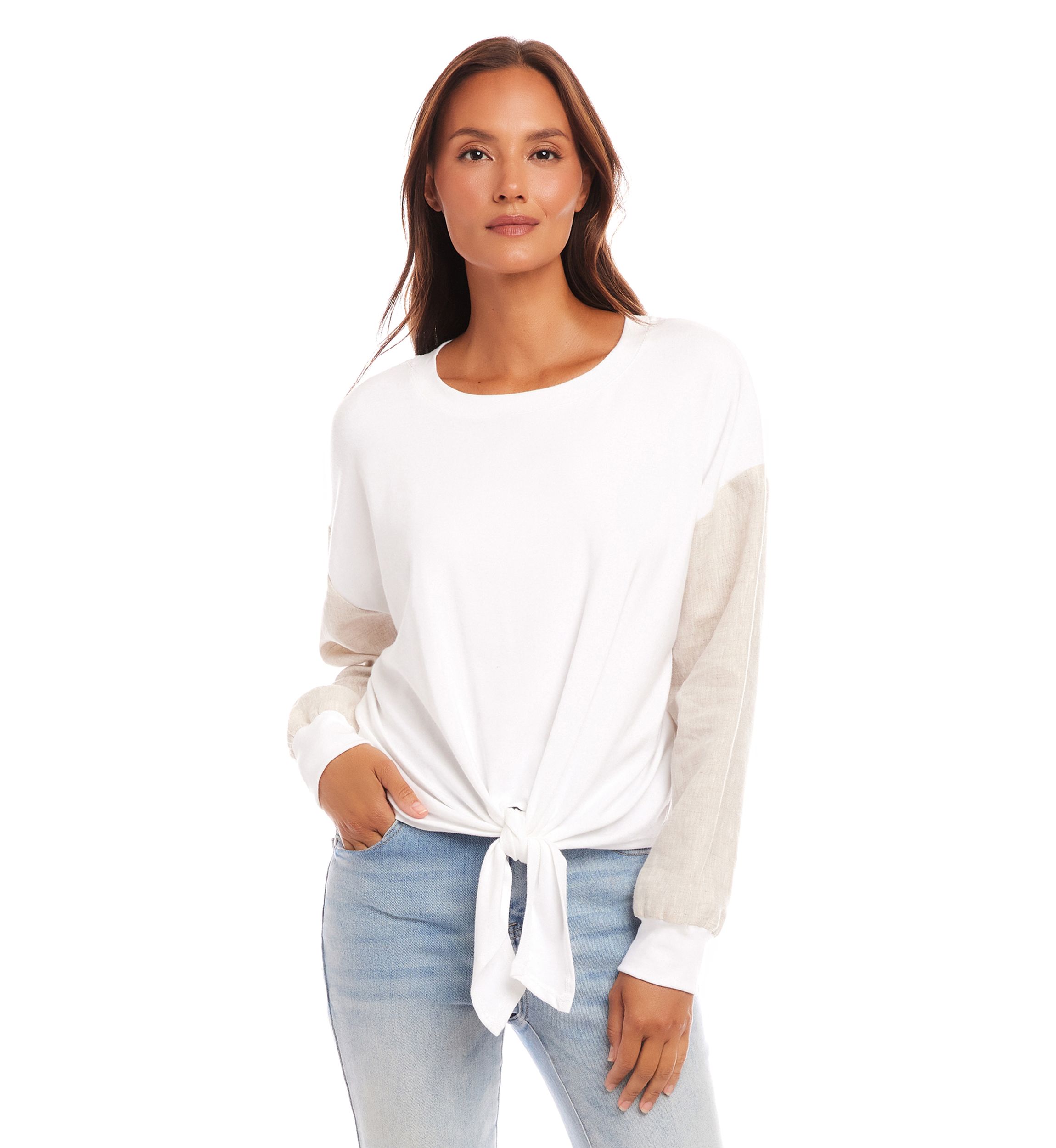 Womens Contrast Tie Front Top