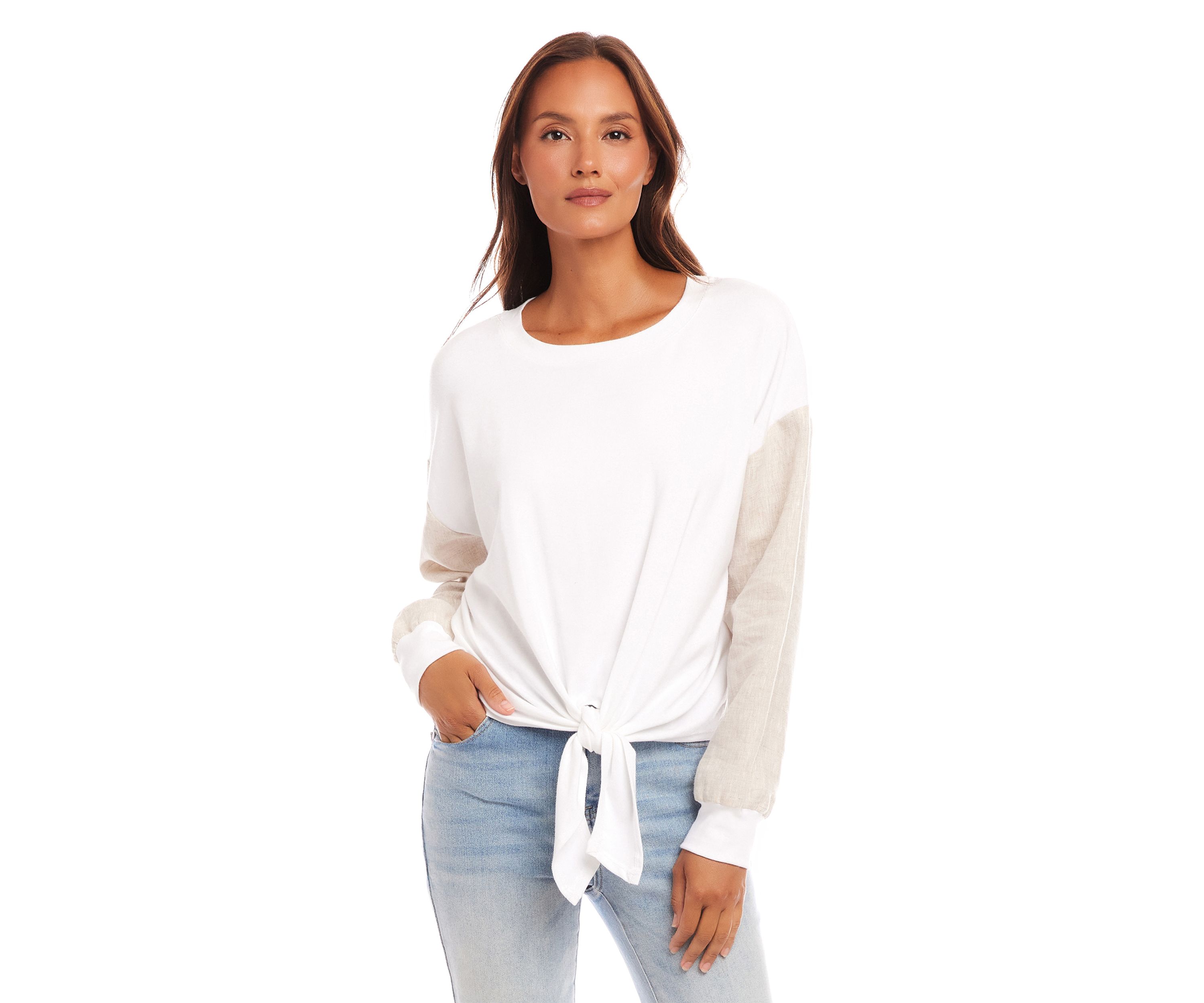 Womens Contrast Tie Front Top