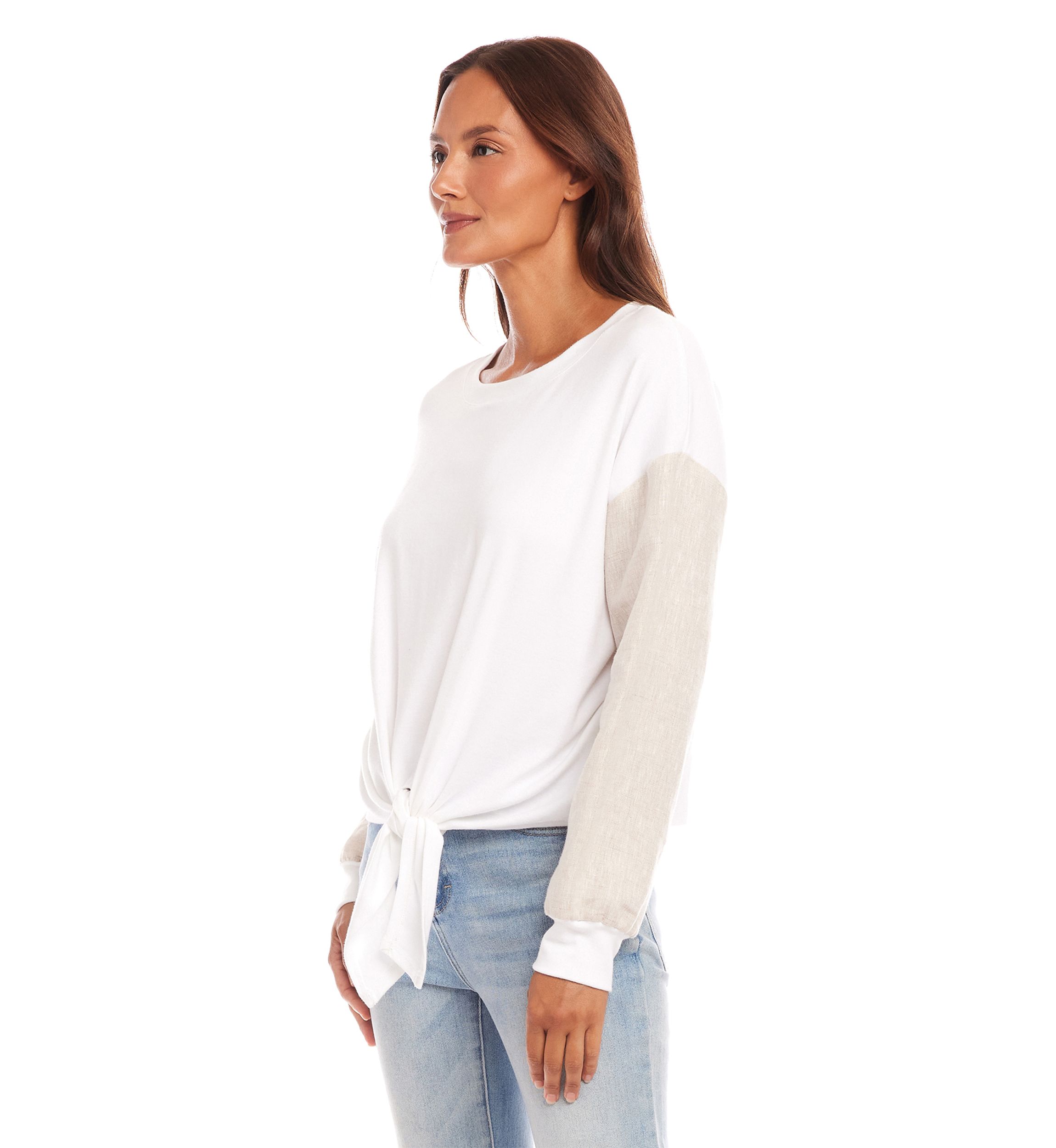 Womens Contrast Tie Front Top