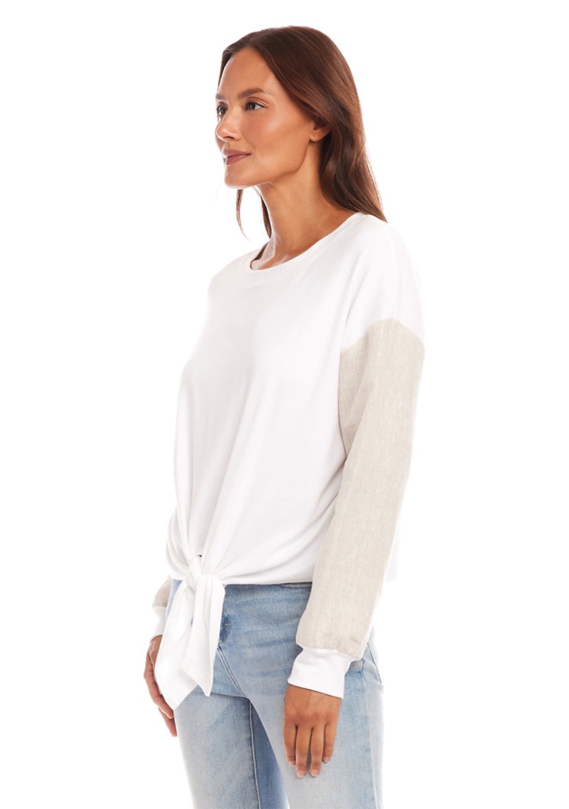 Womens Contrast Tie Front Top