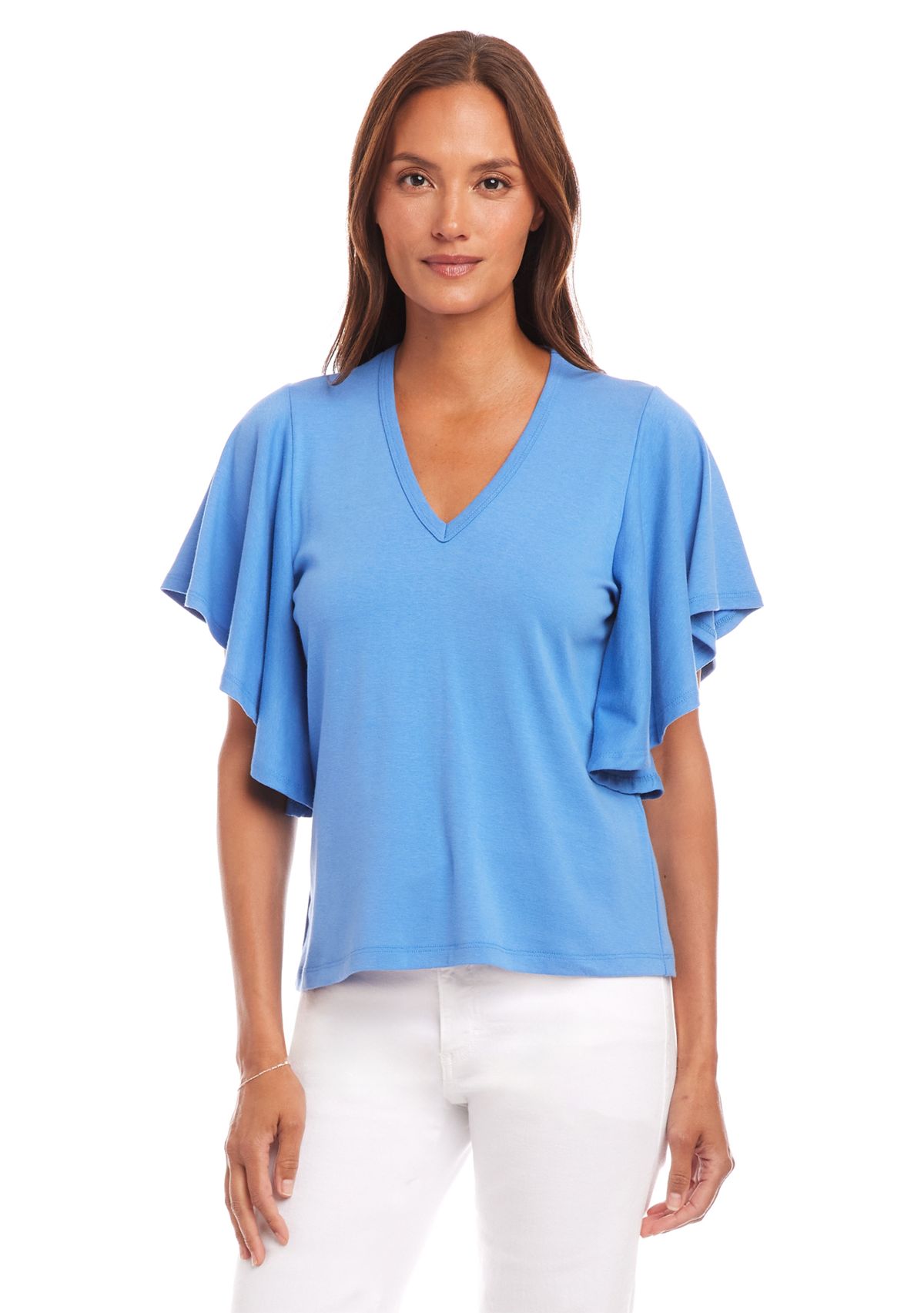 Womens Flutter Sleeve V-Neck Top