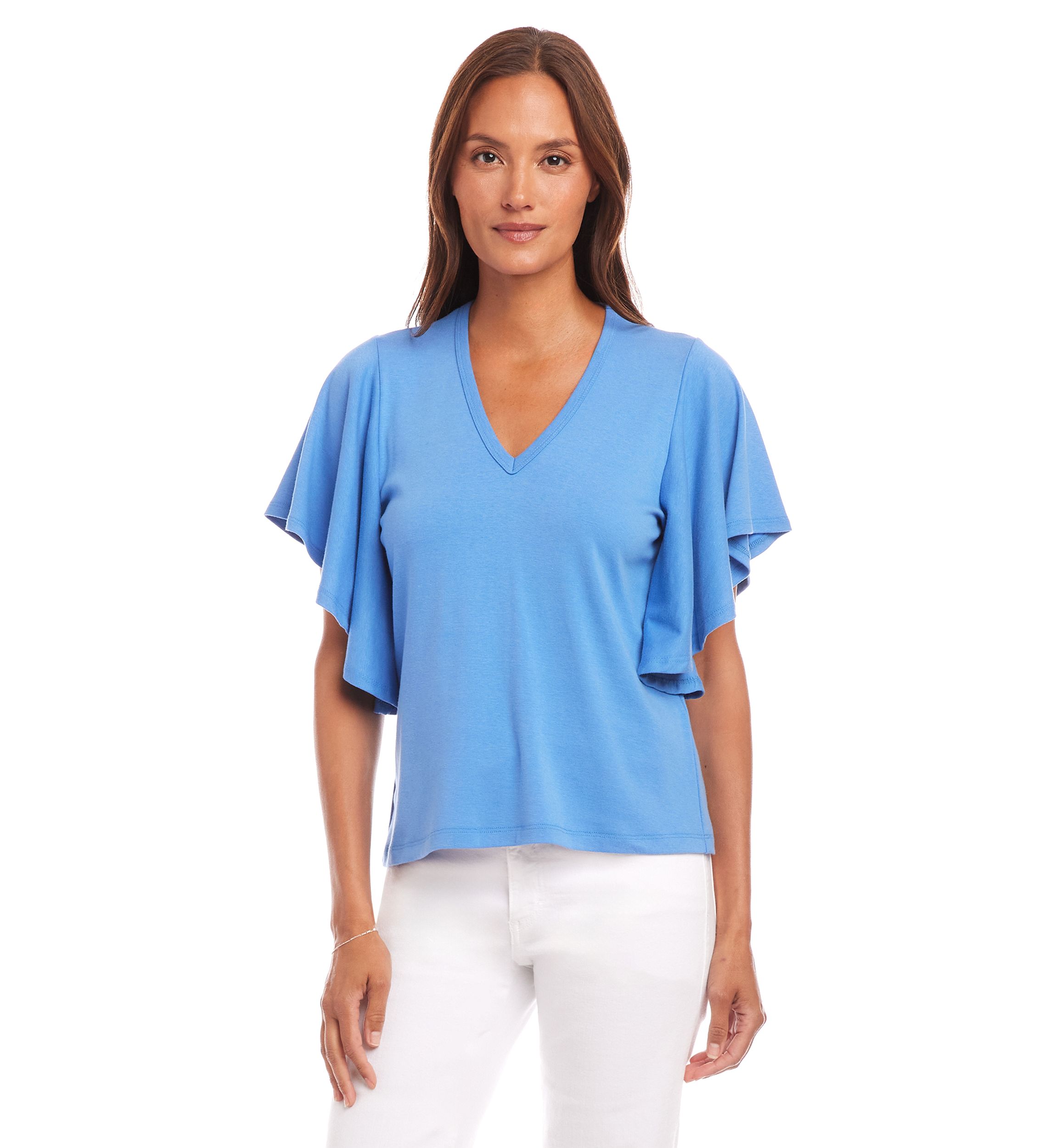 Womens Flutter Sleeve V-Neck Top