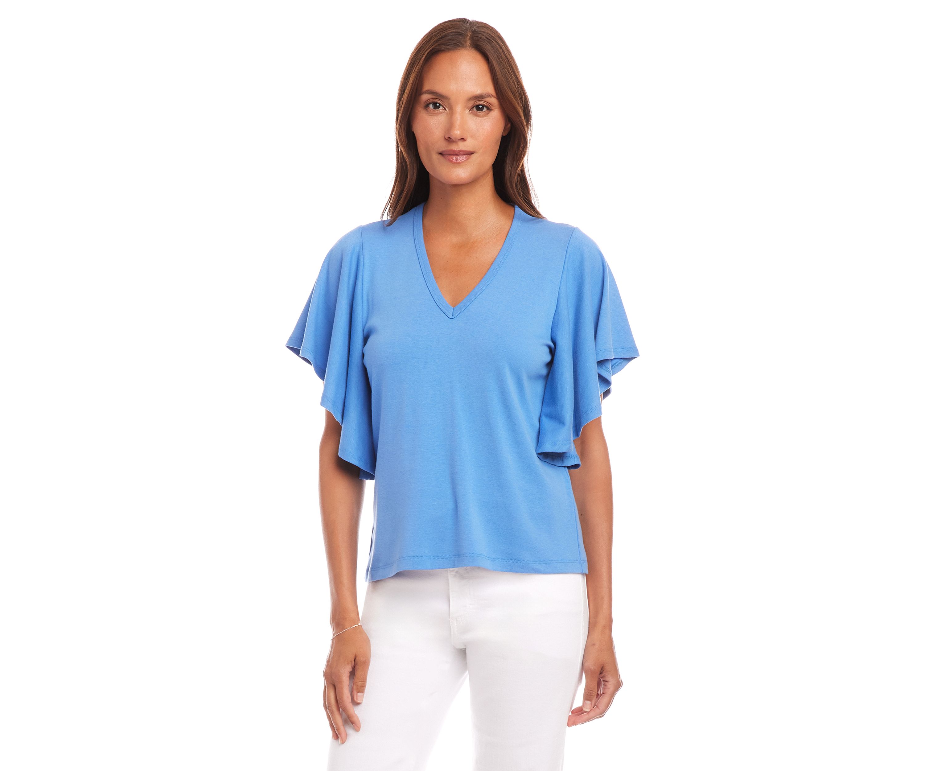 Womens Flutter Sleeve V-Neck Top