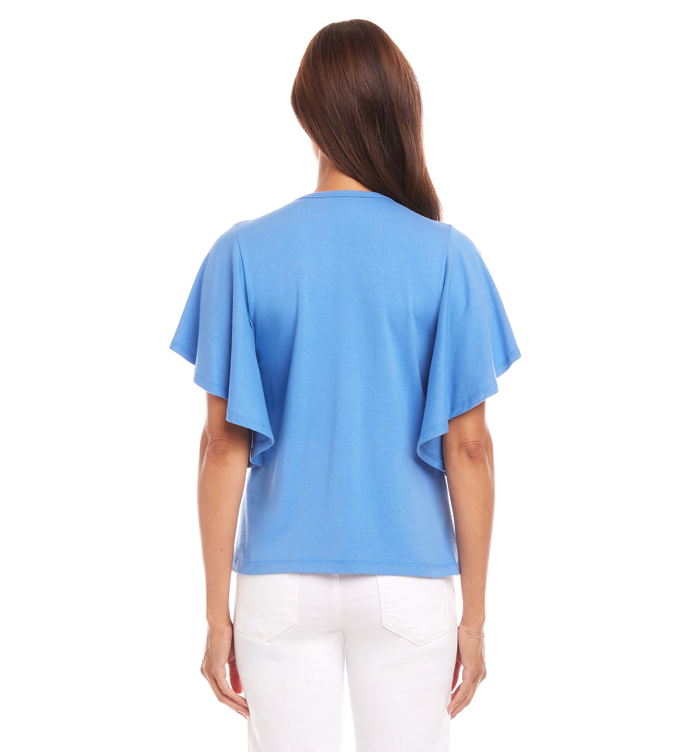 Womens Flutter Sleeve V-Neck Top