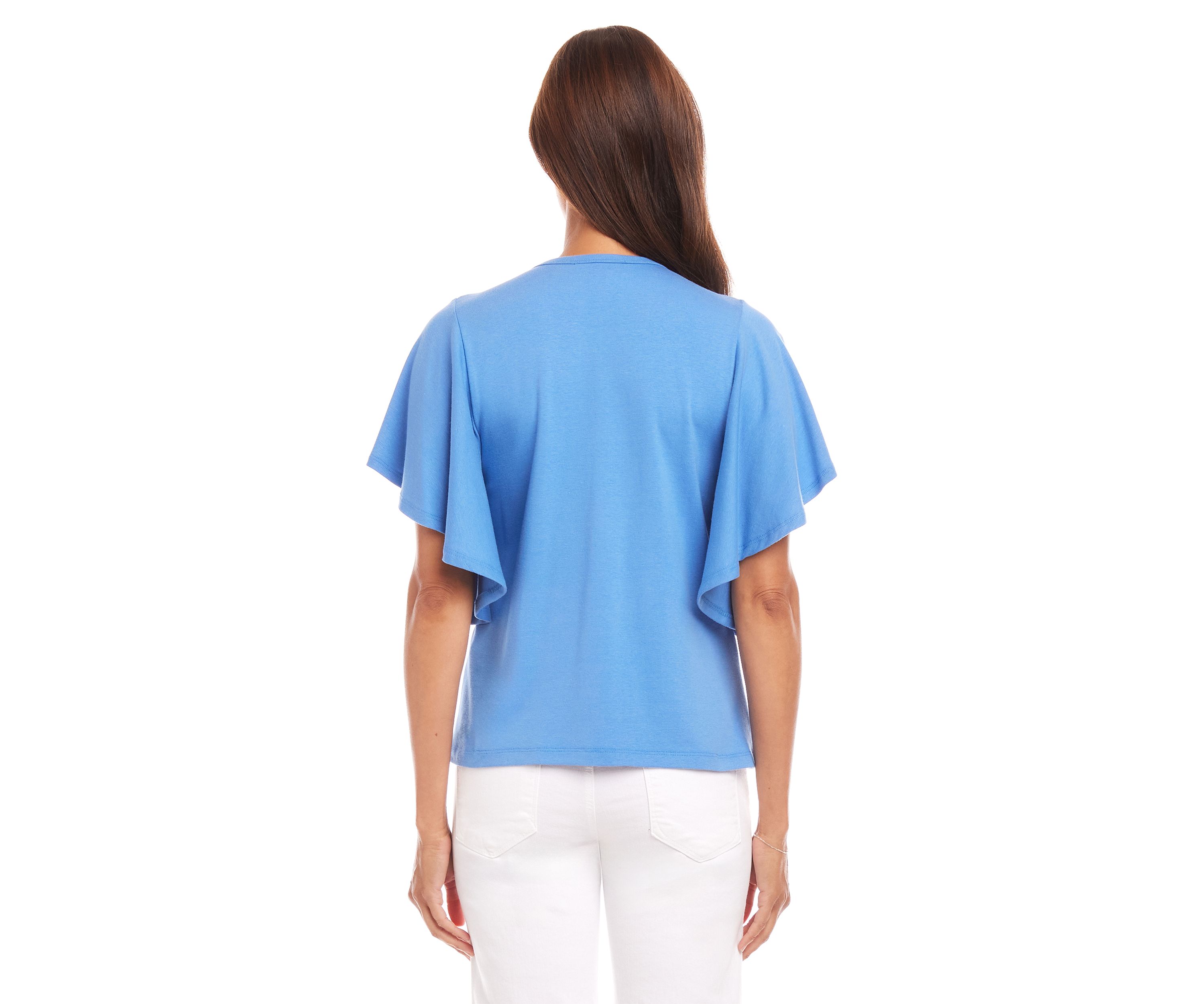 Womens Flutter Sleeve V-Neck Top